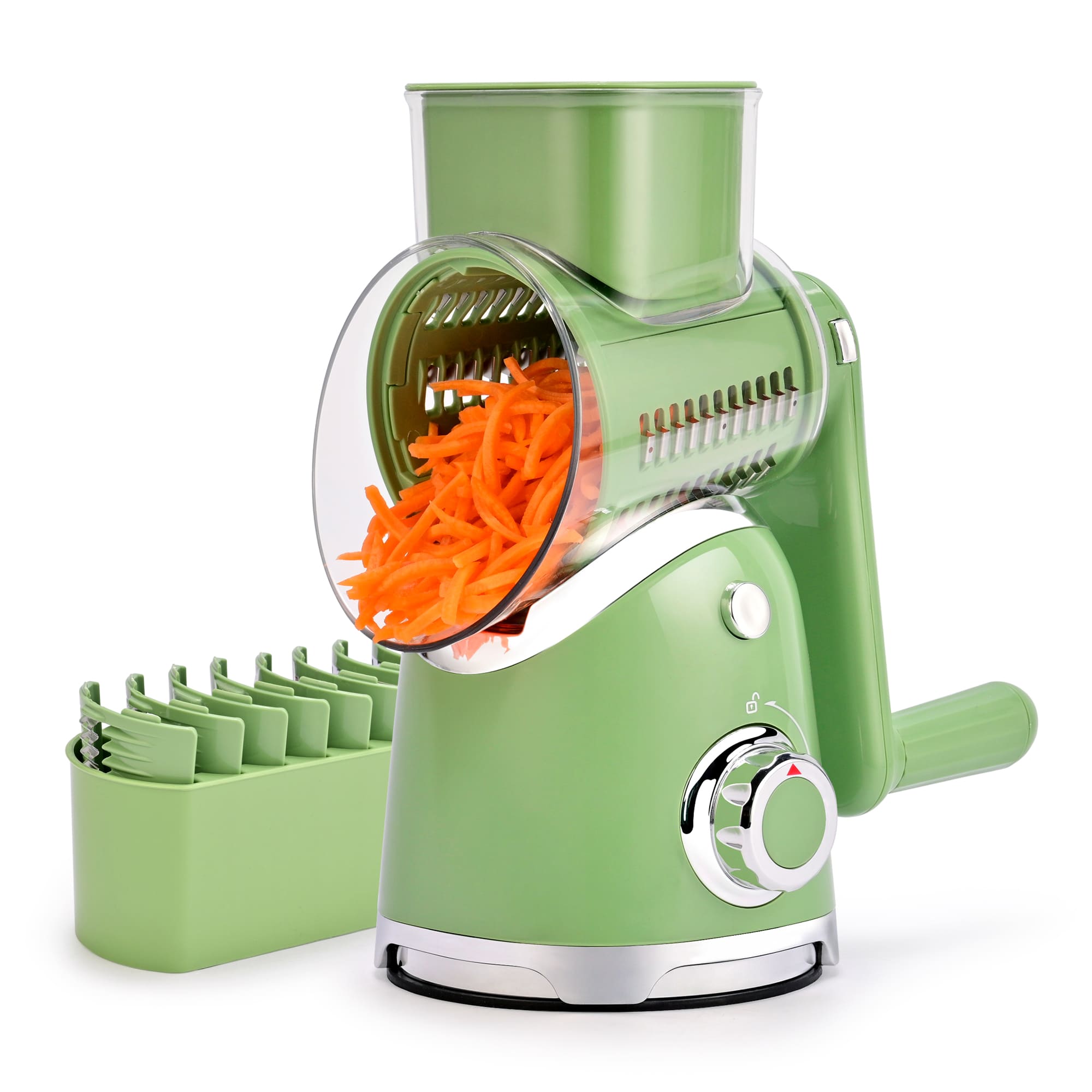 Rotary Cheese Grater 6 Blades Vegetable Slicer with Suction Base A911