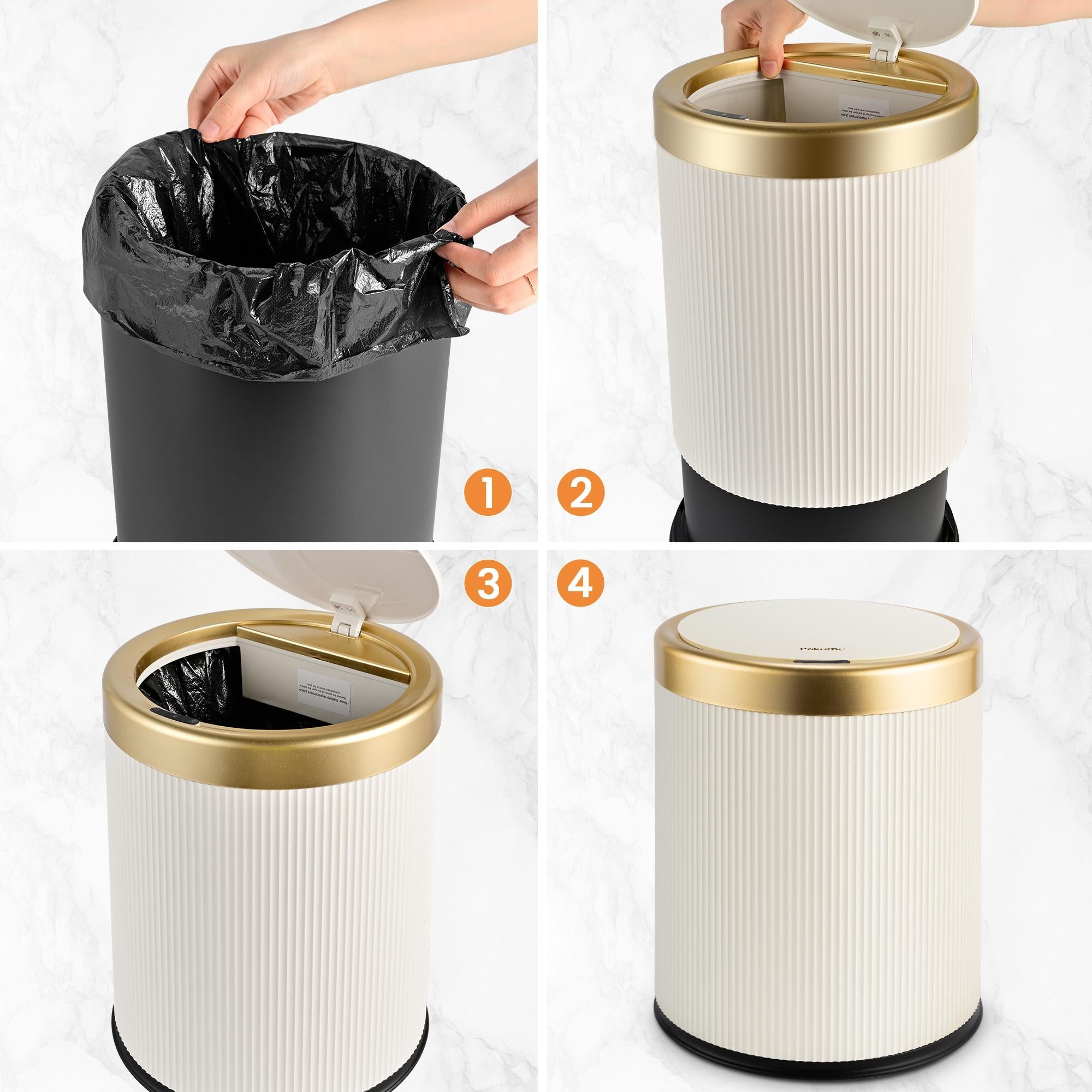 Motion Sensor Trash Can 13L for Bathroom, Touchless with Wooden Legs TG6130