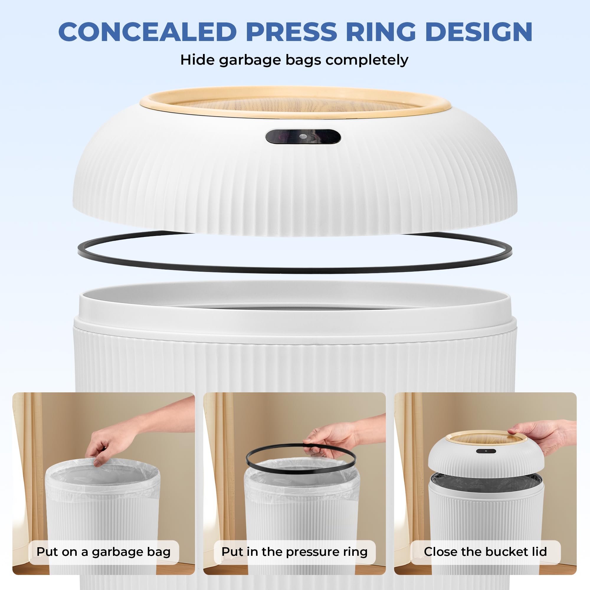 Motion Sensor Trash Can 10L for Bathroom, Touchless with Automatic Quiet Closing TG6110