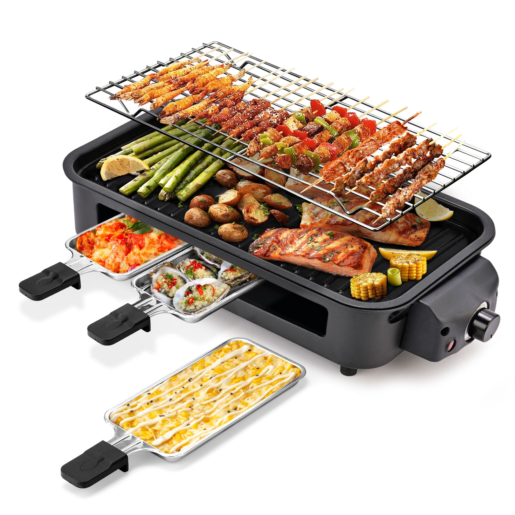 Indoor Electric Grill Smokeless Non-Stick Griddle with Raclette Pans DKS-320/ 321