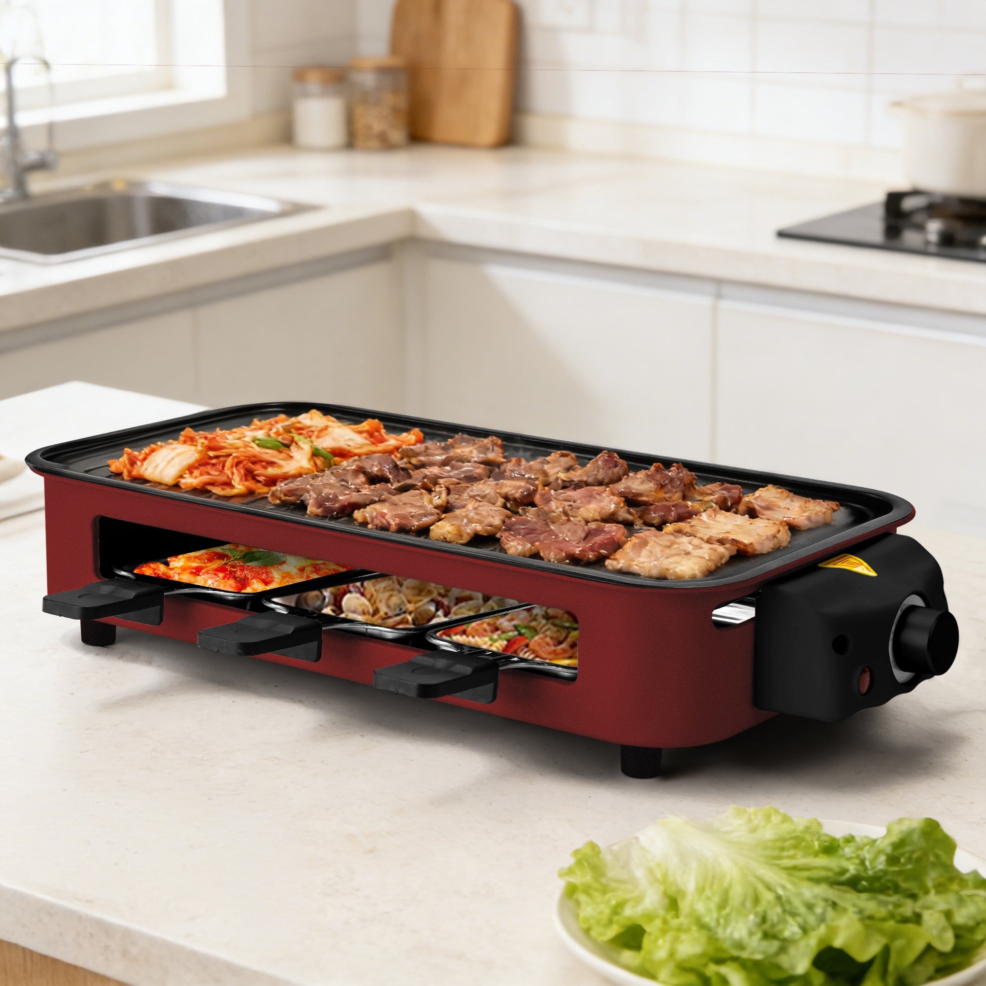 Indoor Electric Grill Smokeless Non-Stick Griddle with Raclette Pans DKS-320/ 321