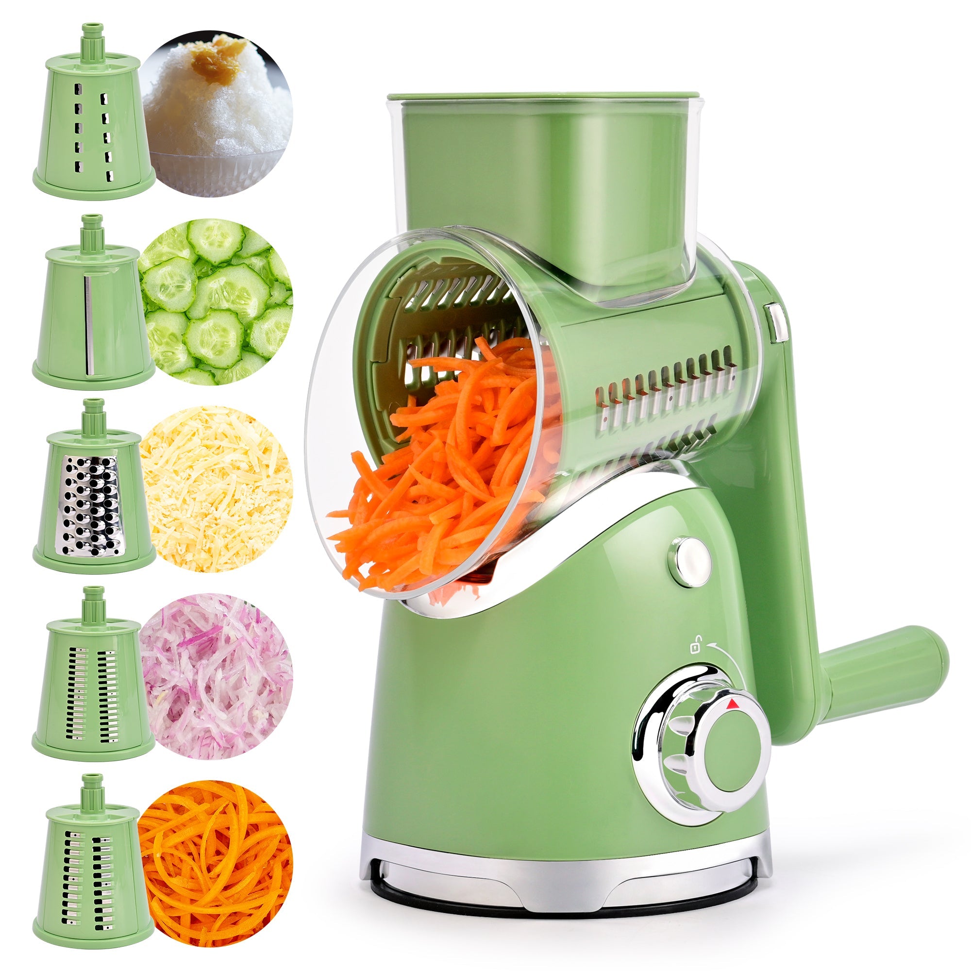 Rotary Cheese Grater 6 Blades Vegetable Slicer with Suction Base A911