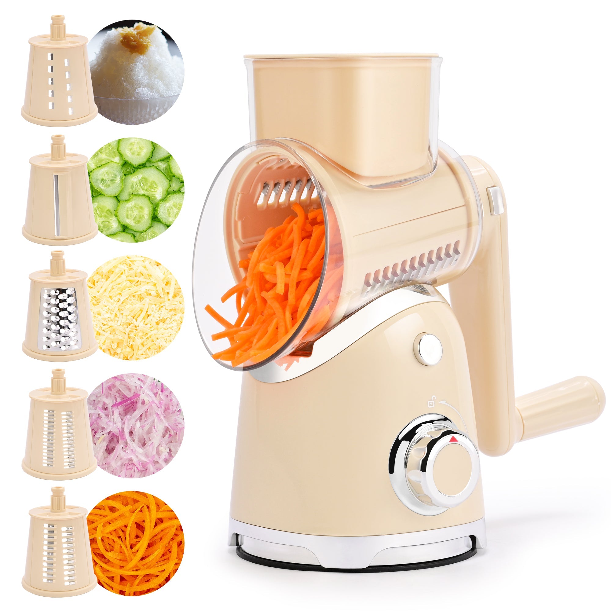 Rotary Cheese Grater 6 Blades Vegetable Slicer with Suction Base A911