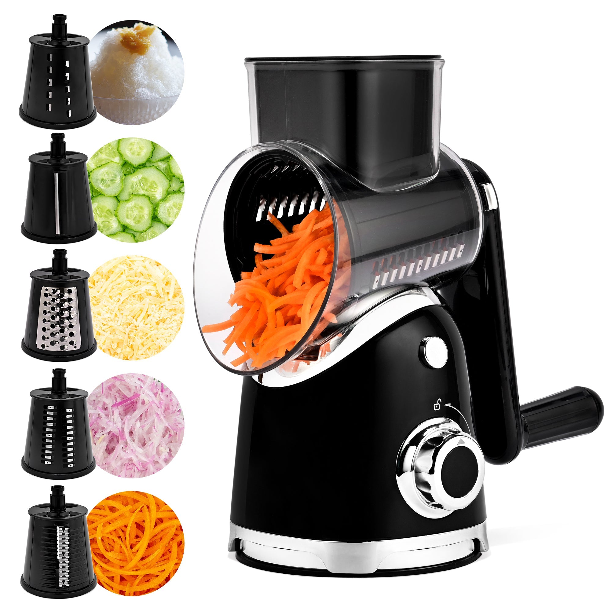 Rotary Cheese Grater 6 Blades Vegetable Slicer with Suction Base A911