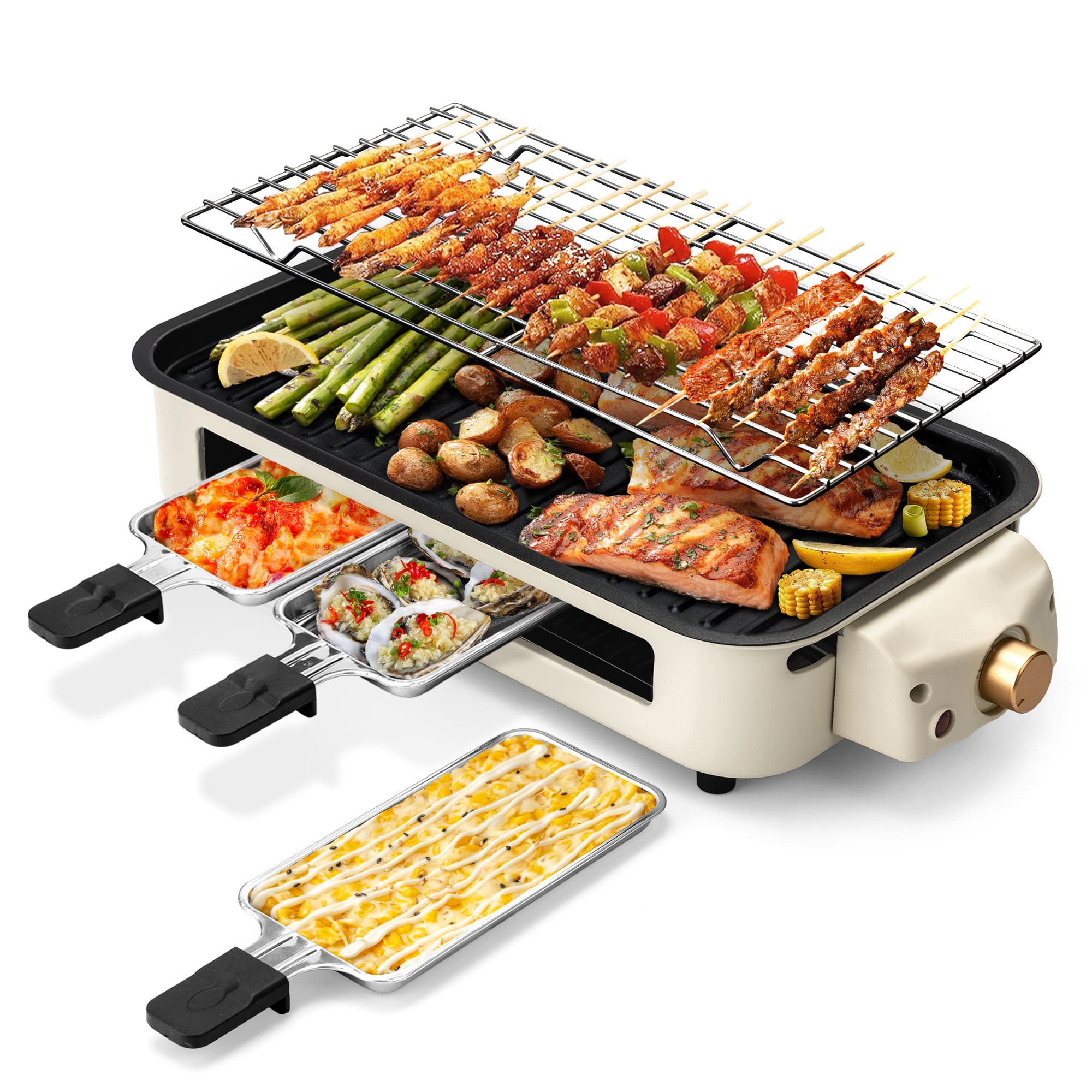 Indoor Electric Grill Smokeless Non-Stick Griddle with Raclette Pans DKS-320/ 321