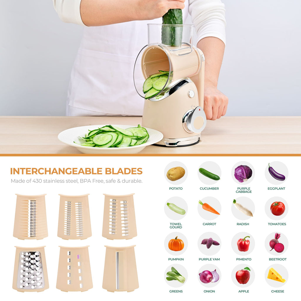 Rotary Cheese Grater 6 Blades Vegetable Slicer with Suction Base A911