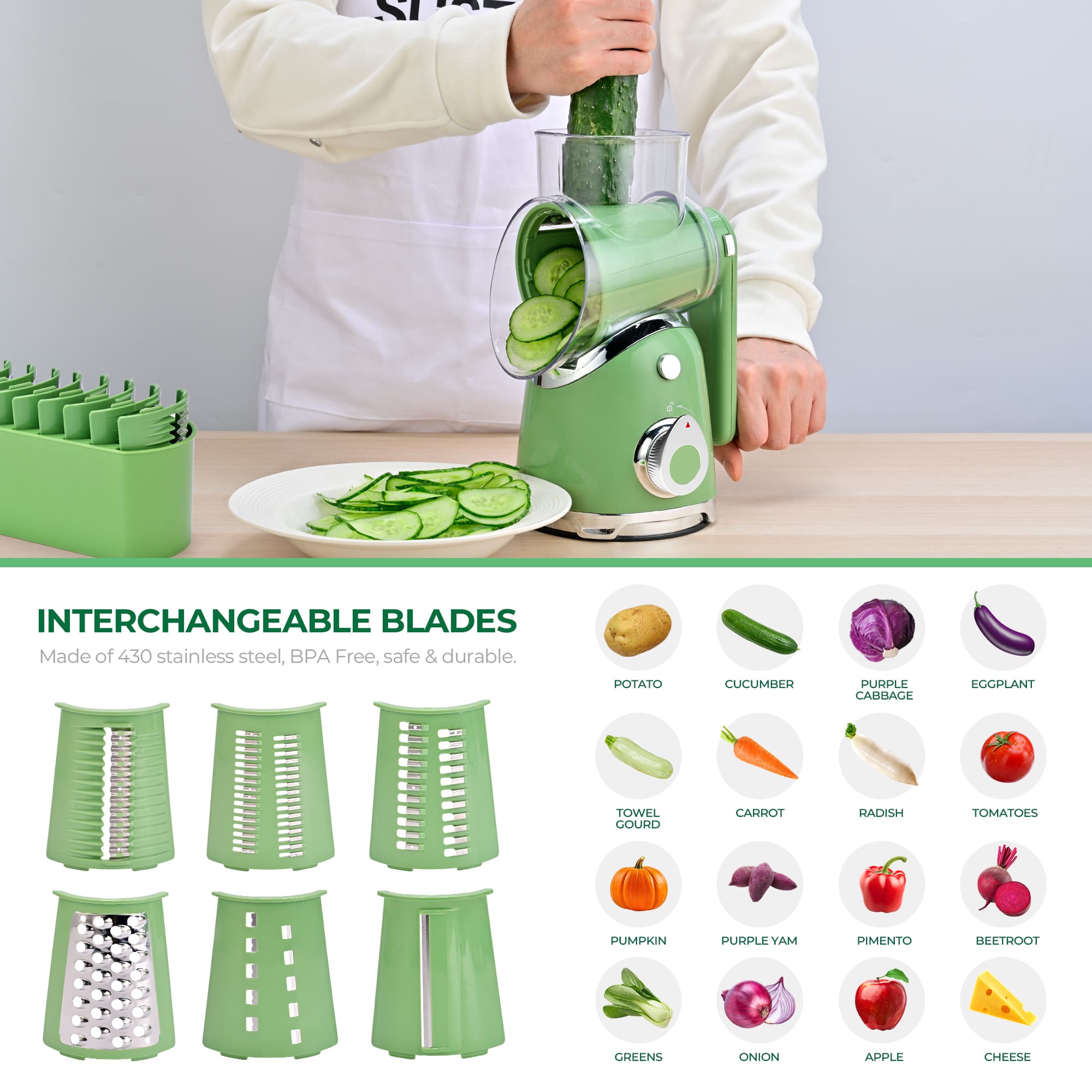 SUSTEAS Kitchen Salad Series  Essentials Bundle: Grater Machine A911 and Salad Spinner for home