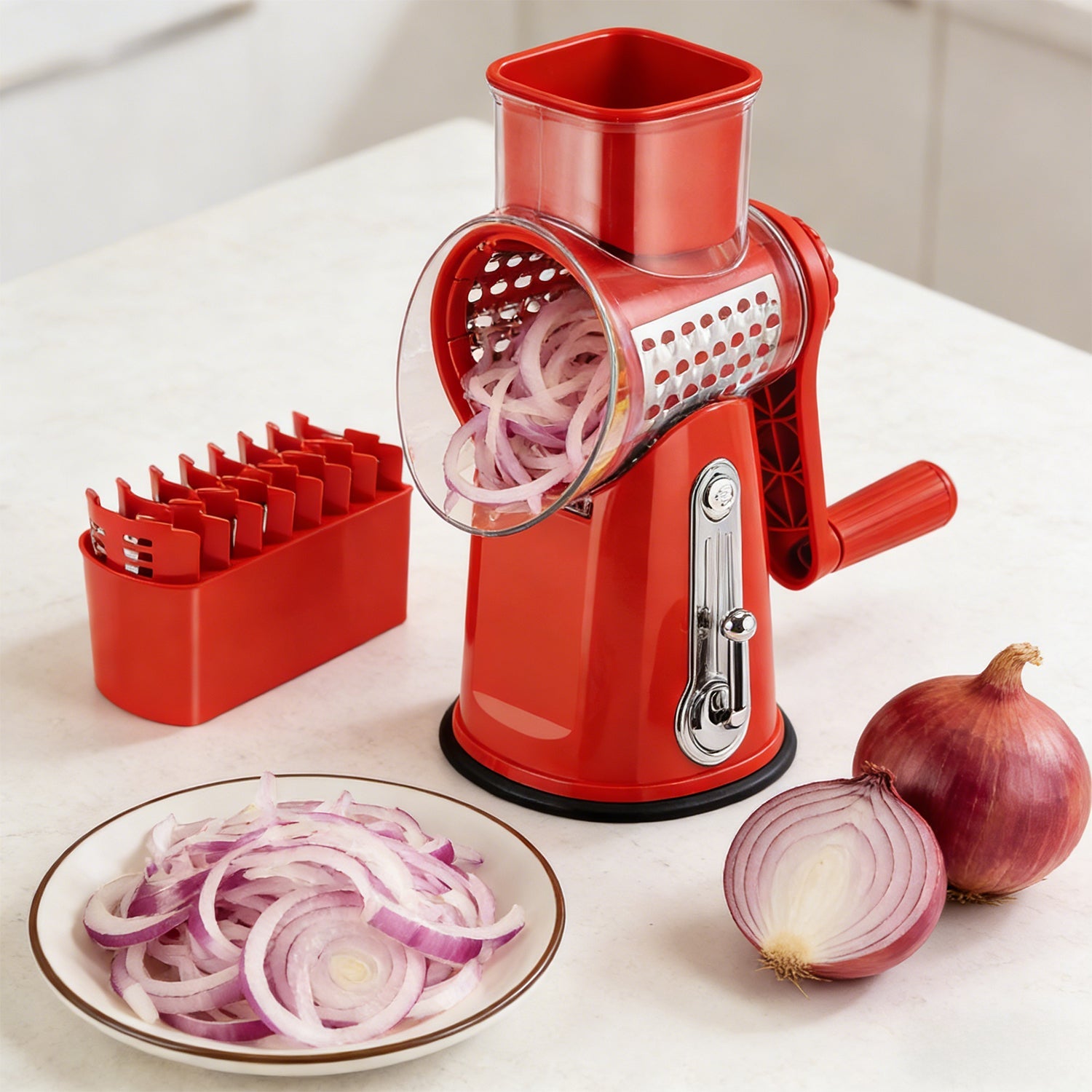 Rotary Cheese Grater 5 Blades Hand Crank Vegetable Slicer LS-1070
