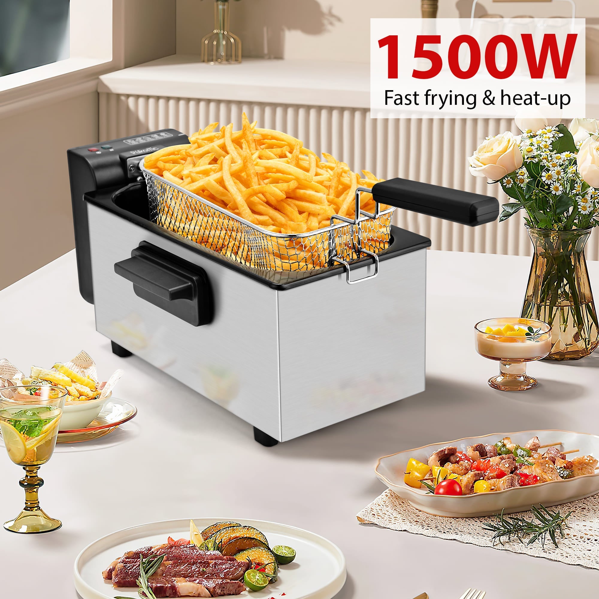 Electric Deep Fryer Adjustable Temp Compact for Small Kitchen 2.5L/1.5L/3L/6L