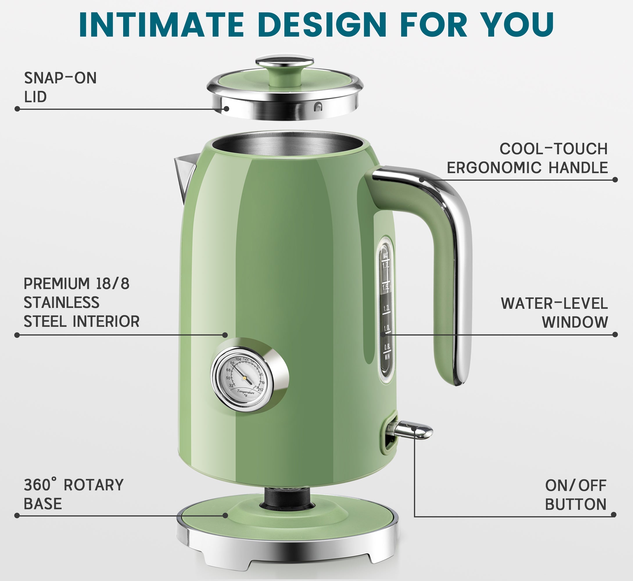 Electric Kettle Fast Boiling 1.7L Stainless Steel Auto Shut Off for Home KE1309BT