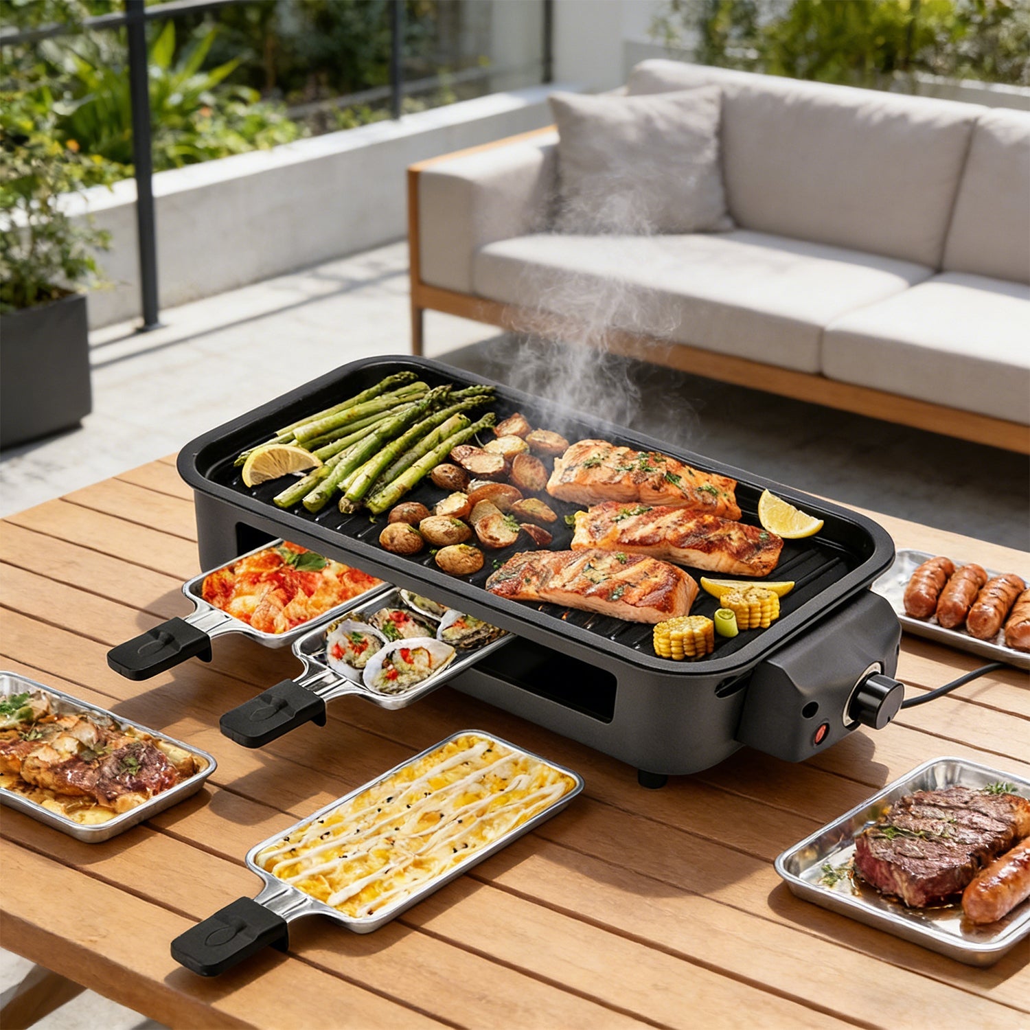 Electric Grill Smokeless Non Stick Indoor Griddle with Adjustable Temp 1700W