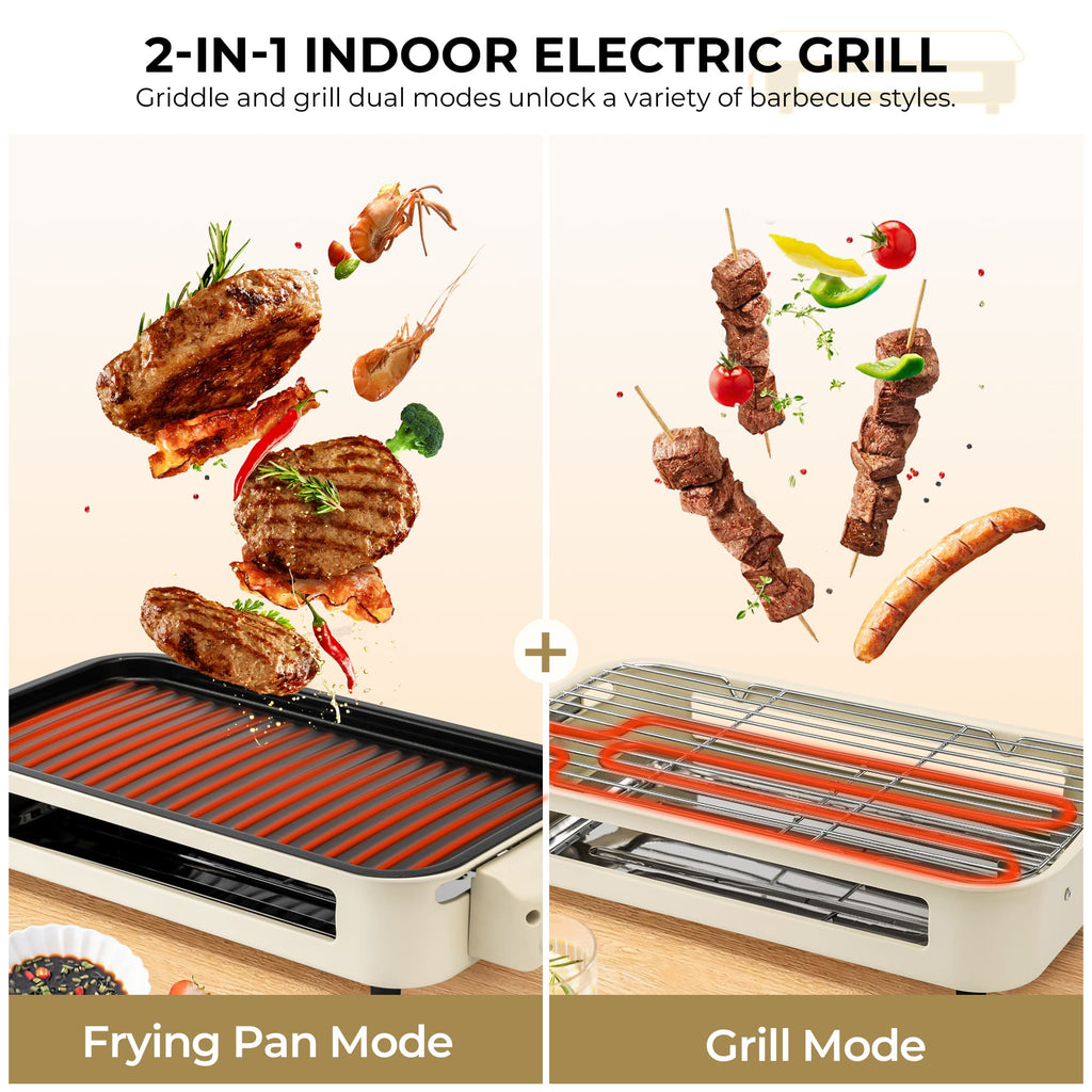 Electric Grill Smokeless Non Stick Indoor Griddle with Adjustable Temp 1700W