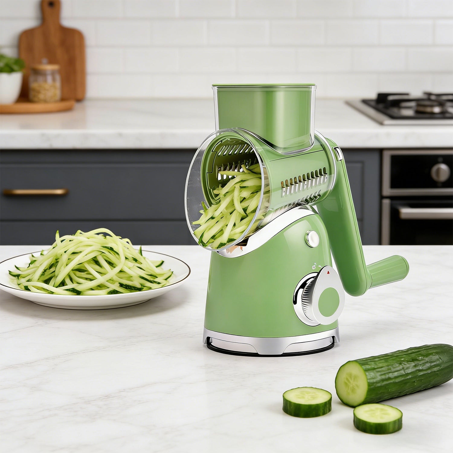 Rotary Cheese Grater 6 Blades Vegetable Slicer with Suction Base A911