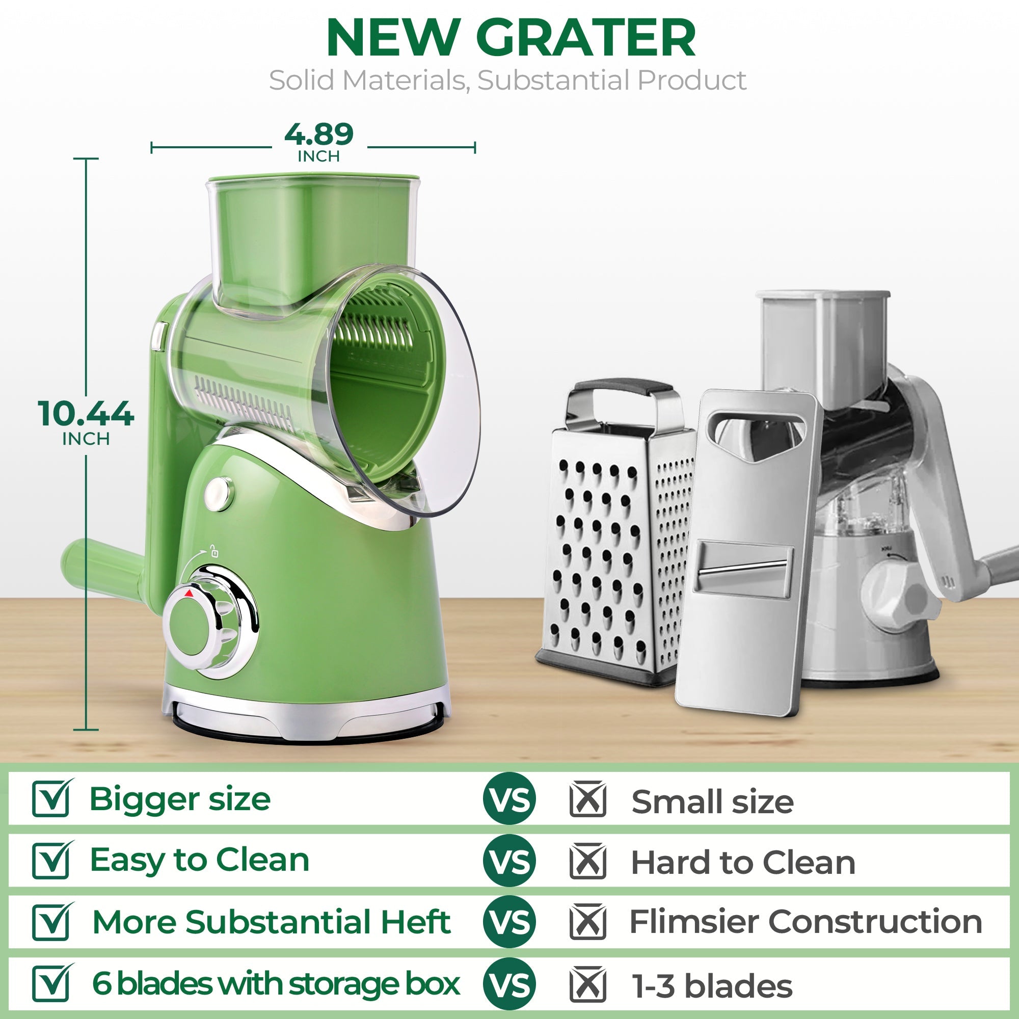 Rotary Cheese Grater 6 Blades Vegetable Slicer with Suction Base A911