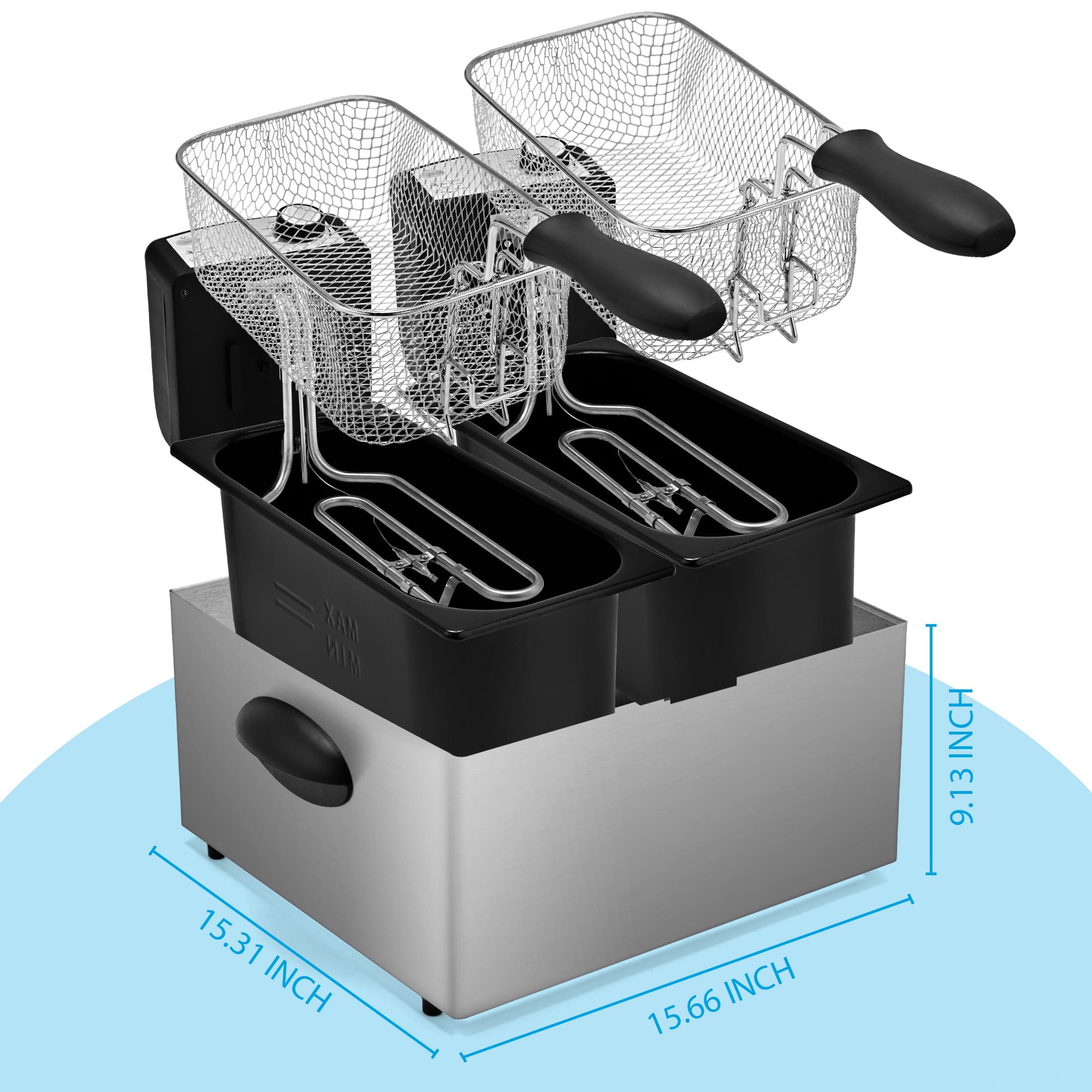 Electric Deep Fryer Adjustable Temp Compact for Small Kitchen 2.5L/1.5L/3L/6L