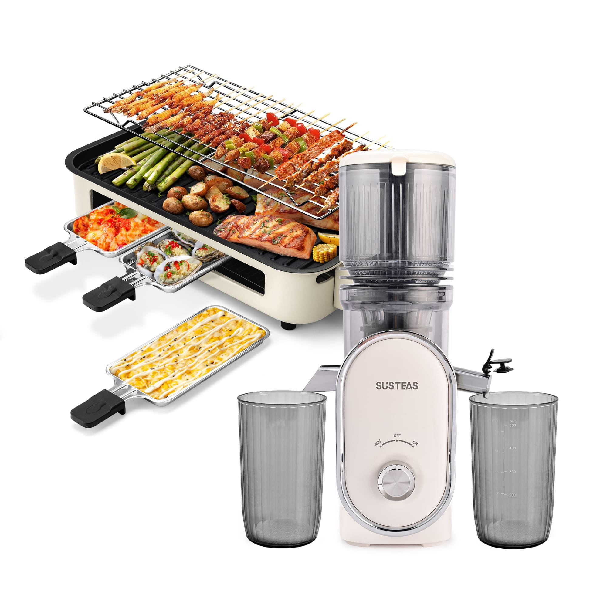 Cold Press Juicer and Electric Grill Cooking Bundle MP802K + 321