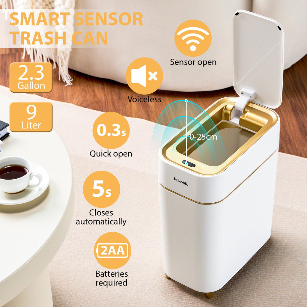 Motion Sensor Trash Can 9L Slim for Bathroom Narrow Spaces TG6190