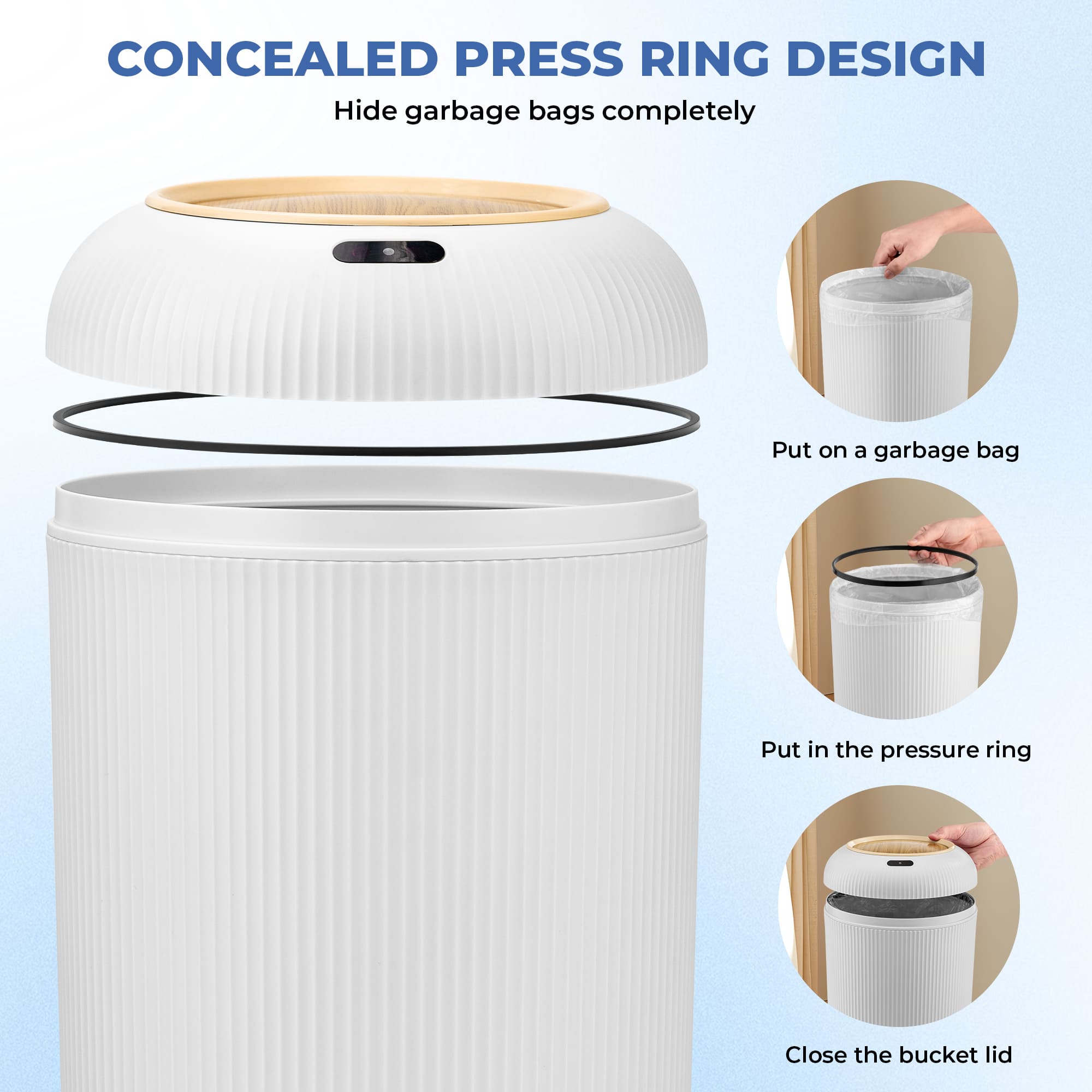Motion Sensor Trash Can 10L for Bathroom, Touchless with Automatic Quiet Closing TG6110
