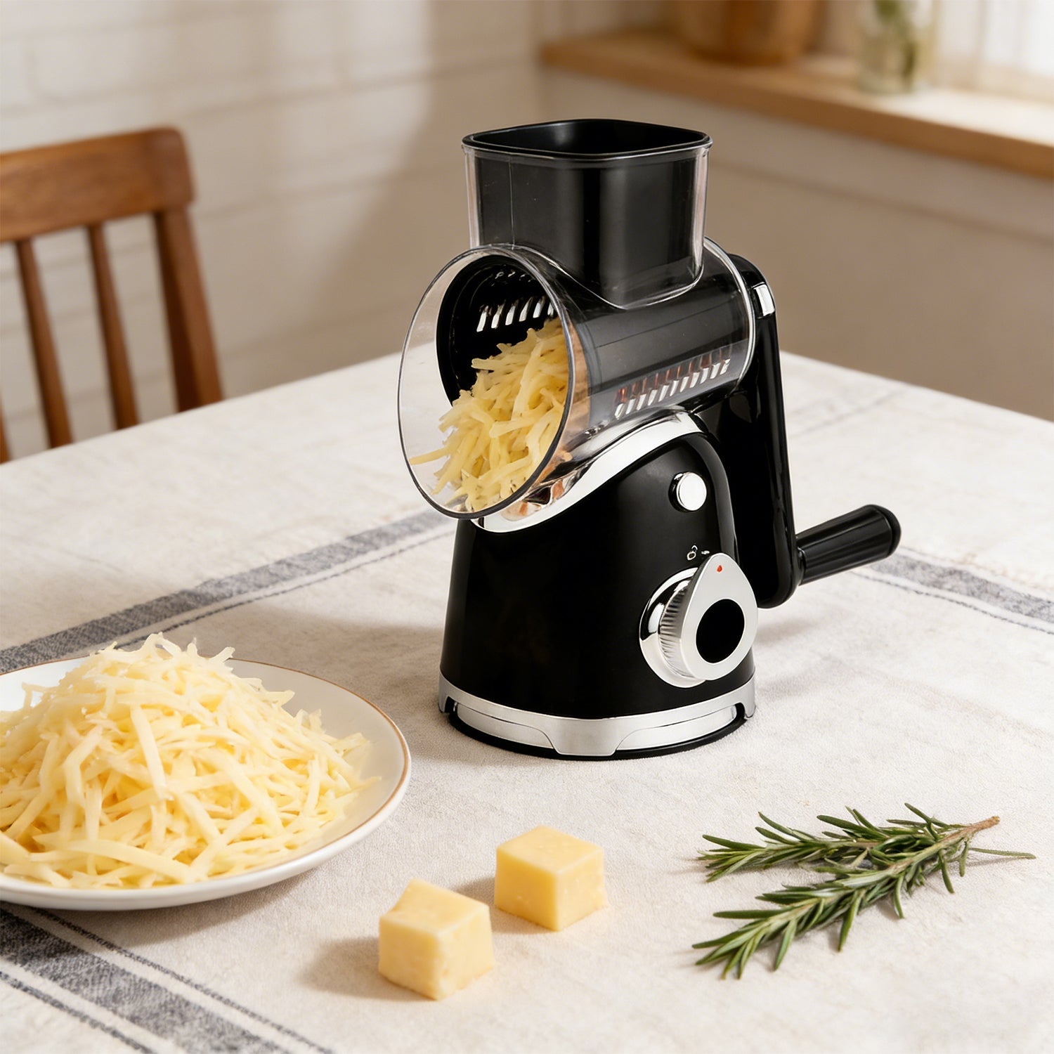 Rotary Cheese Grater 6 Blades Vegetable Slicer with Suction Base A911