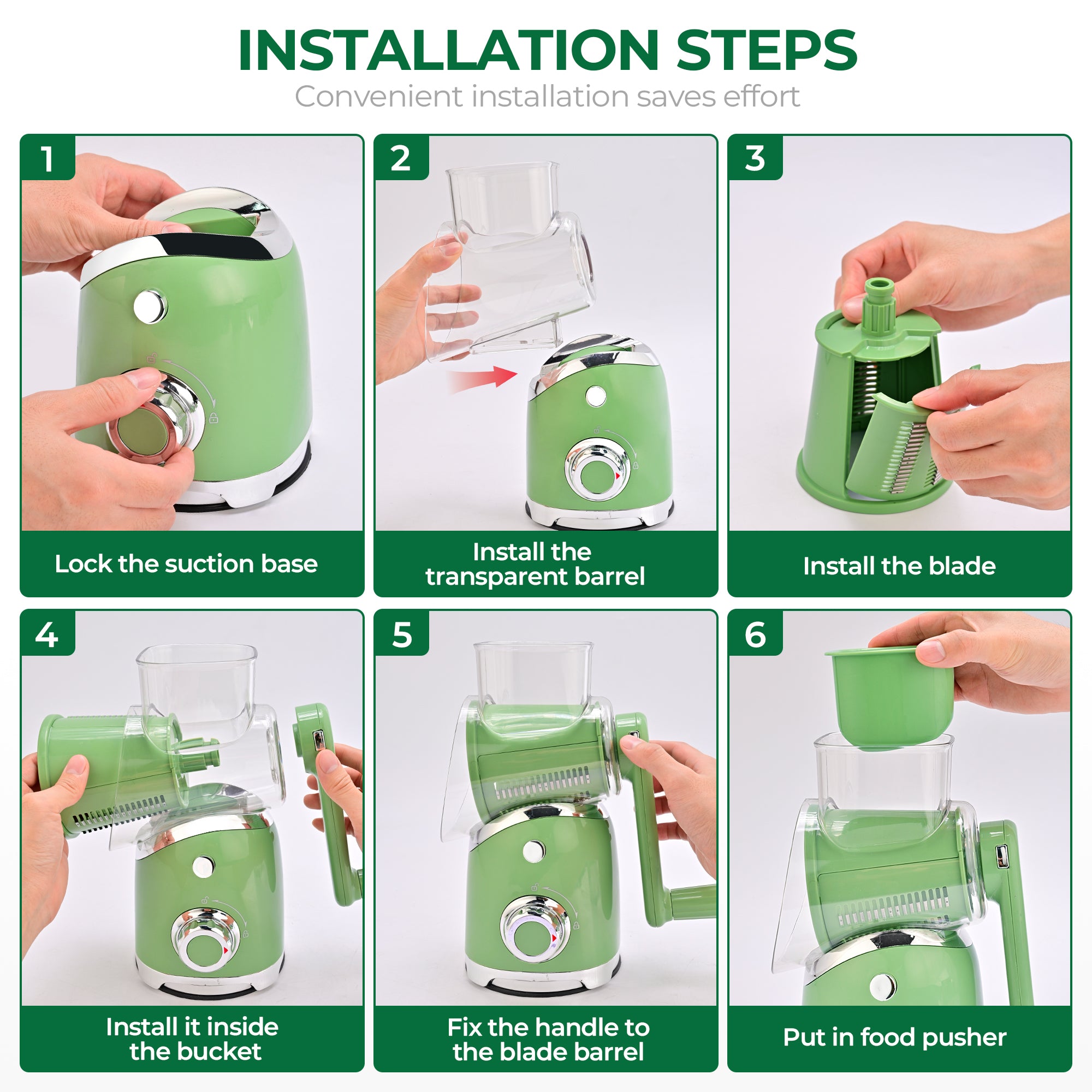 Rotary Cheese Grater 6 Blades Vegetable Slicer with Suction Base A911