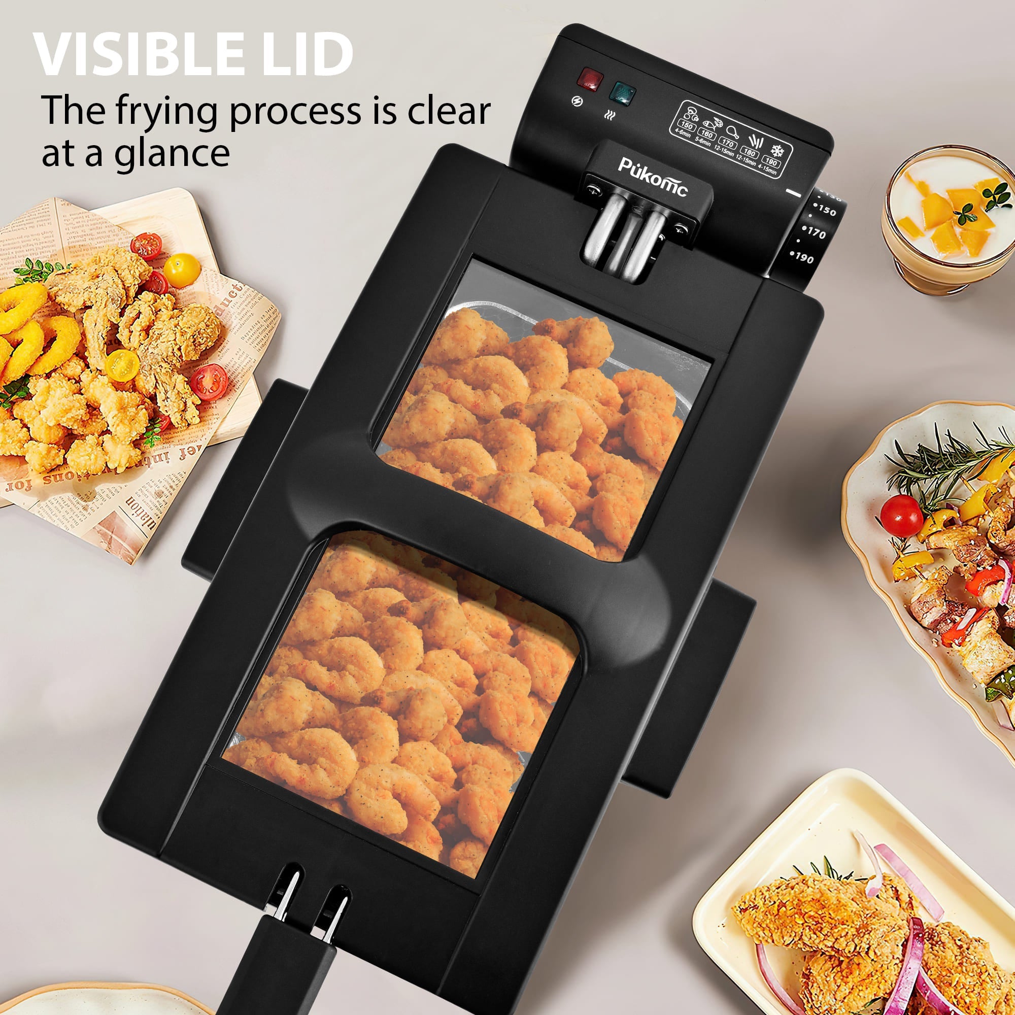 Electric Deep Fryer Adjustable Temp Compact for Small Kitchen 2.5L/1.5L/3L/6L