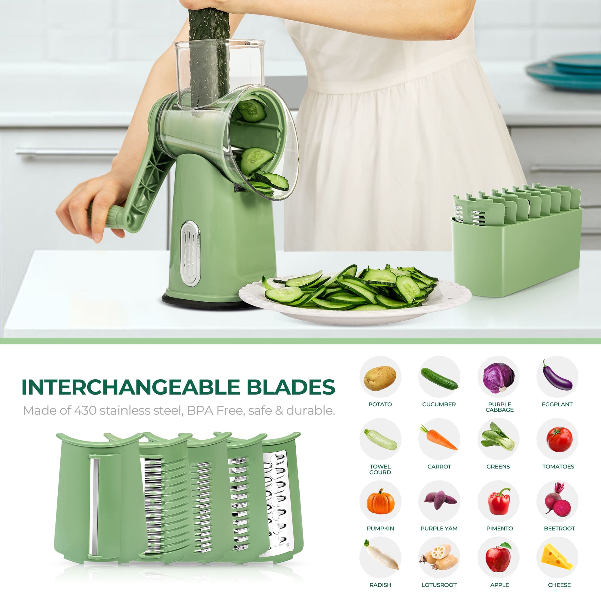 Rotary Cheese Grater 5 Blades Hand Crank Vegetable Slicer LS-1070