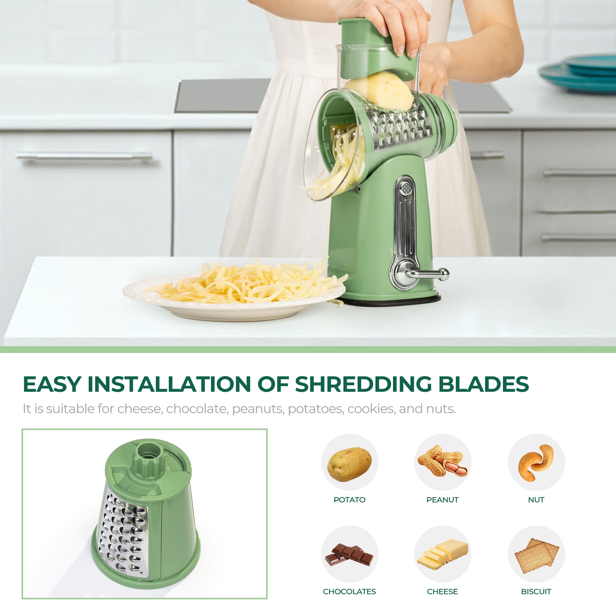 Rotary Cheese Grater 5 Blades Hand Crank Vegetable Slicer LS-1070