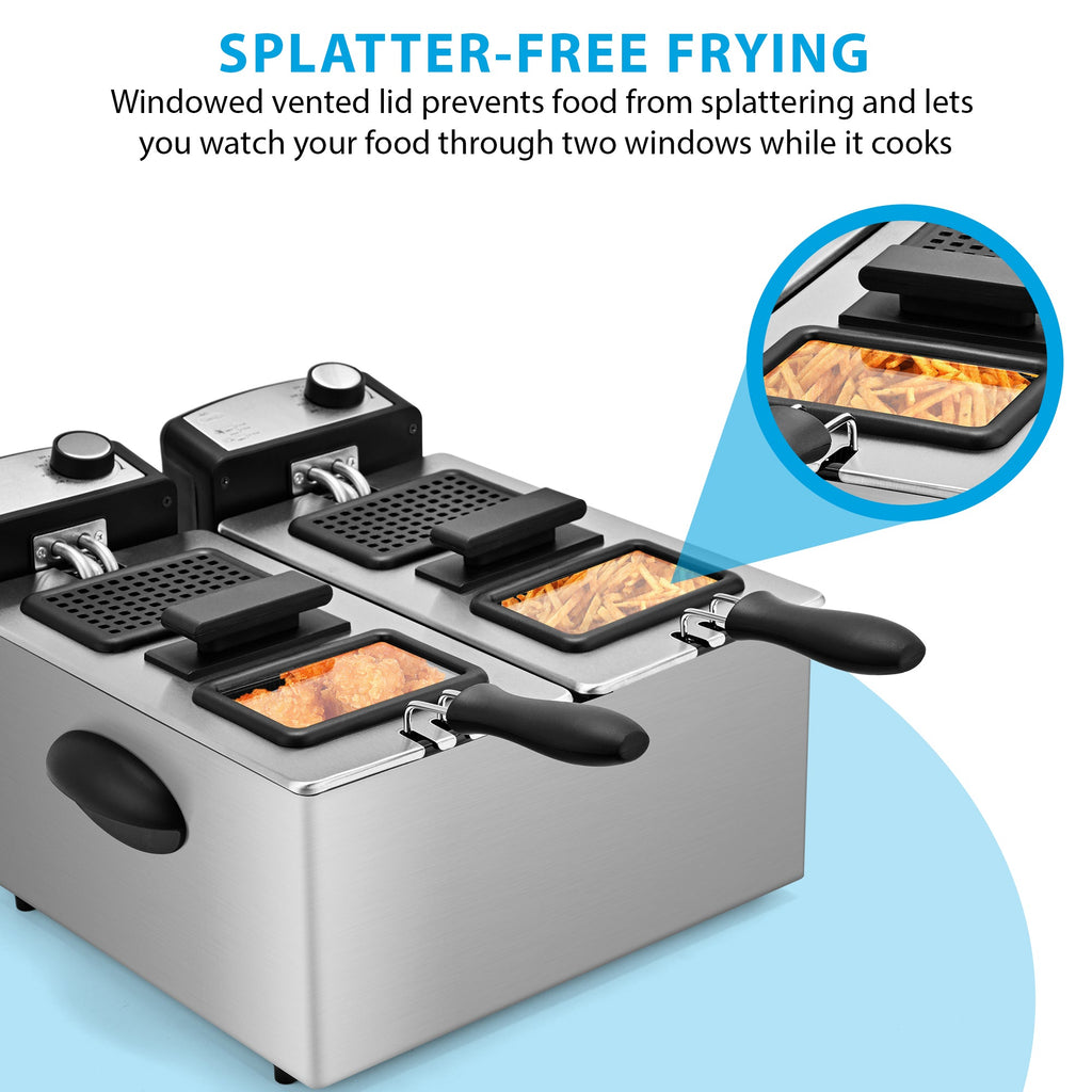 Electric Deep Fryer for Family 6L Dual Basket, Independent Temp Control 130DL