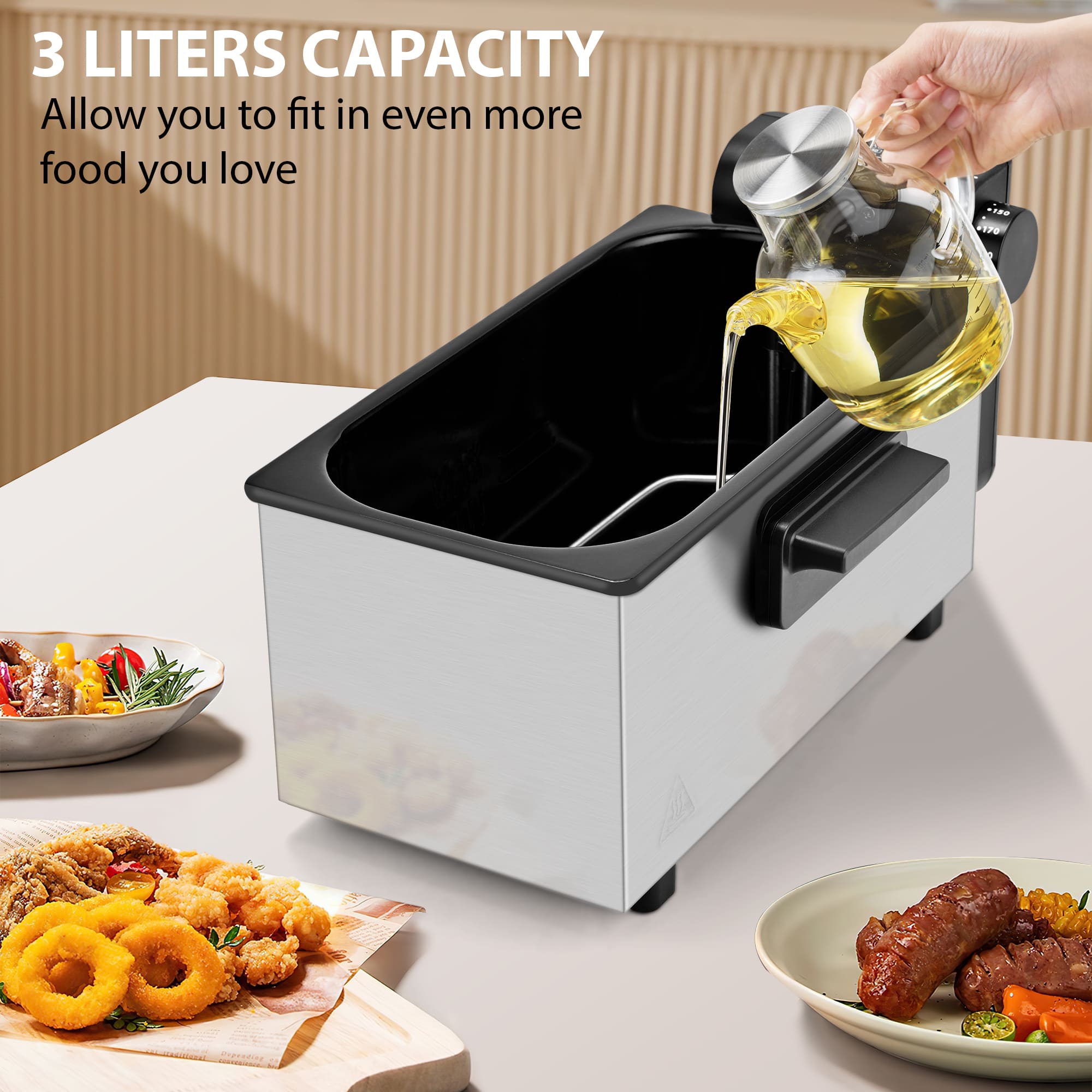 Electric Deep Fryer Adjustable Temp Compact for Small Kitchen 2.5L/1.5L/3L/6L