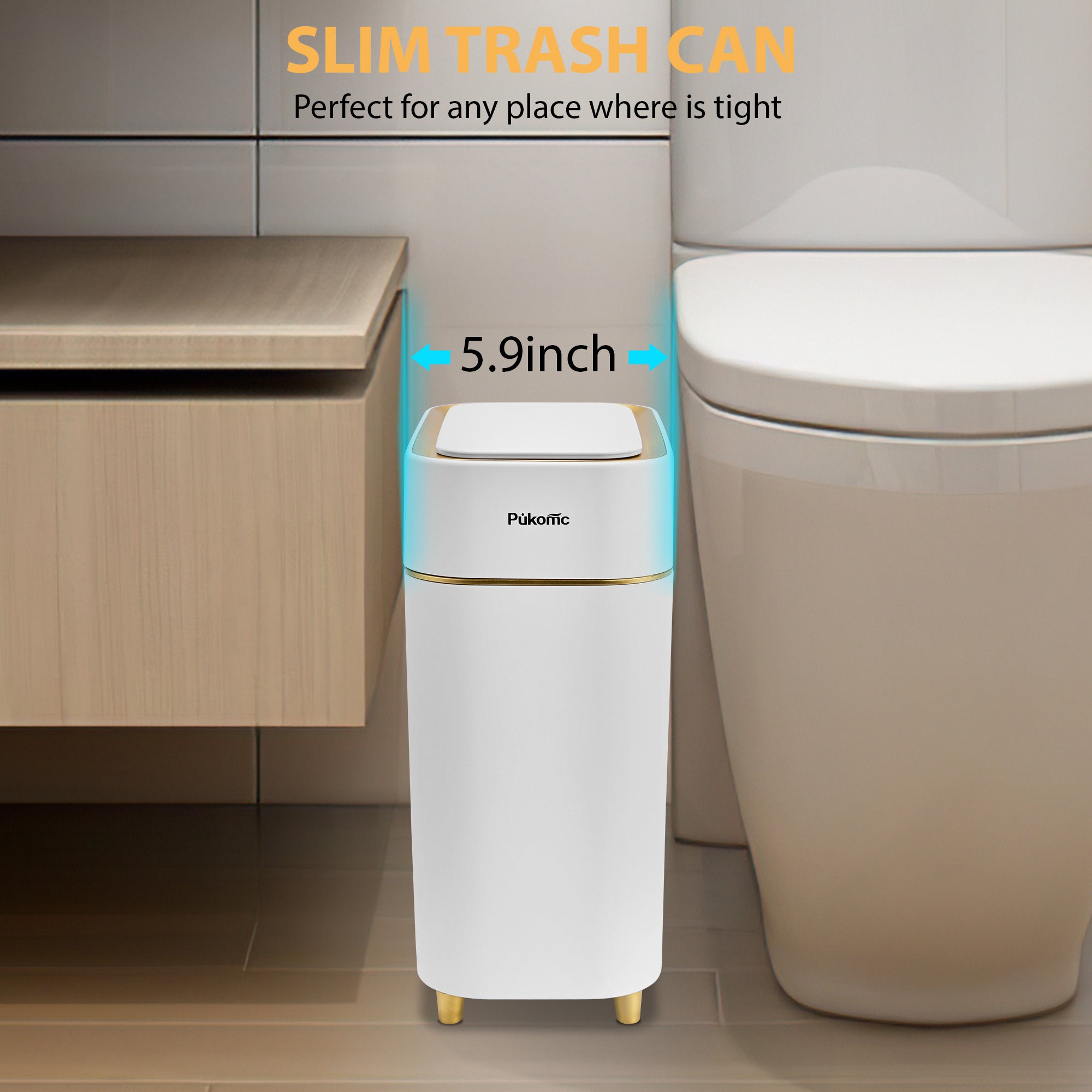 Motion Sensor Trash Can 9L Slim for Bathroom Narrow Spaces TG6190