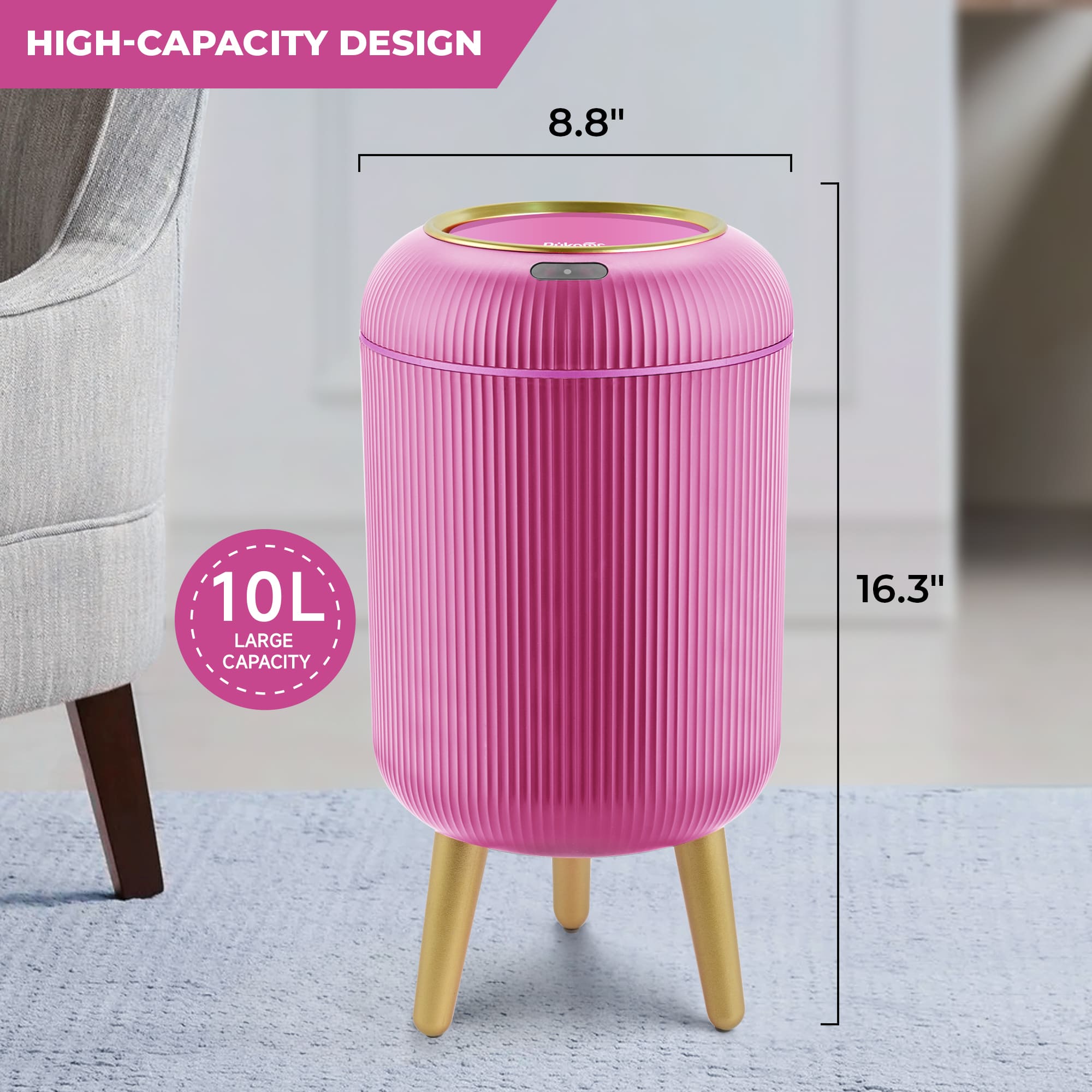 Motion Sensor Trash Can 10L for Bathroom, Touchless with Automatic Quiet Closing TG6110
