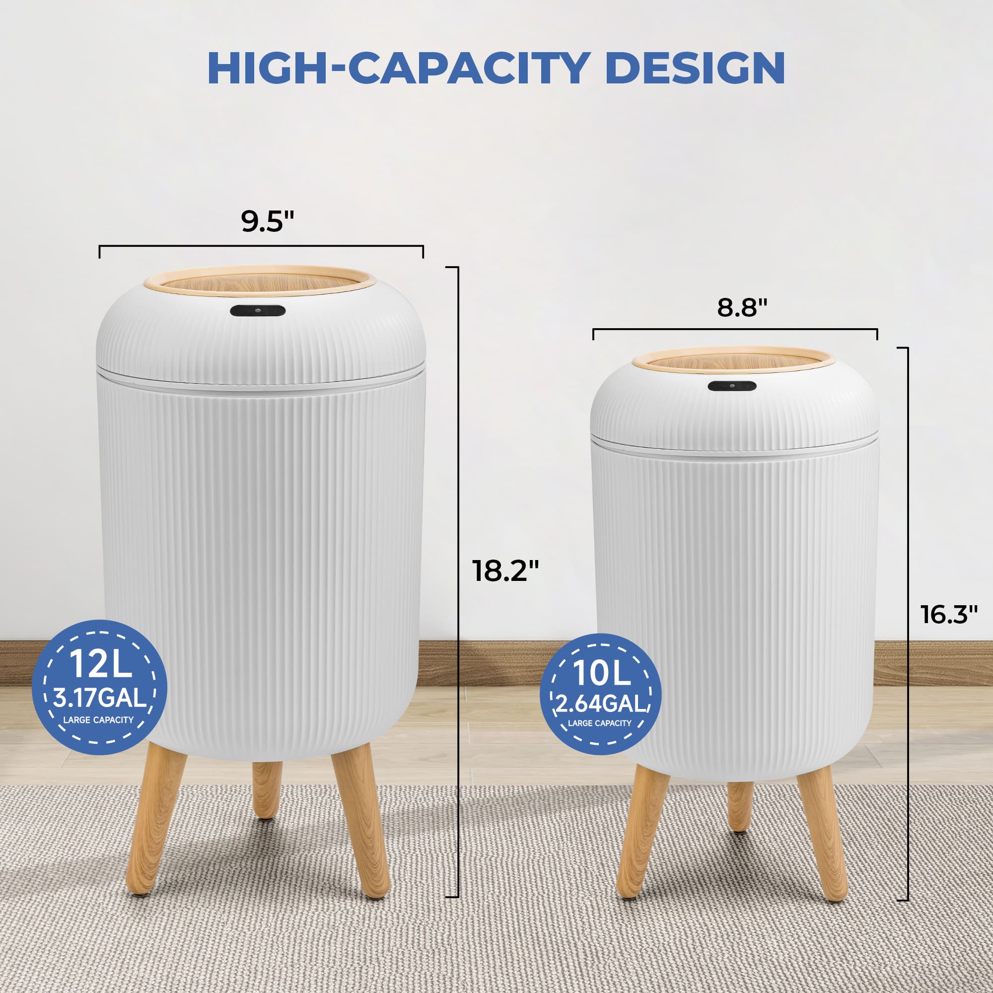 Motion Sensor Trash Can 10L for Bathroom, Touchless with Automatic Quiet Closing TG6110