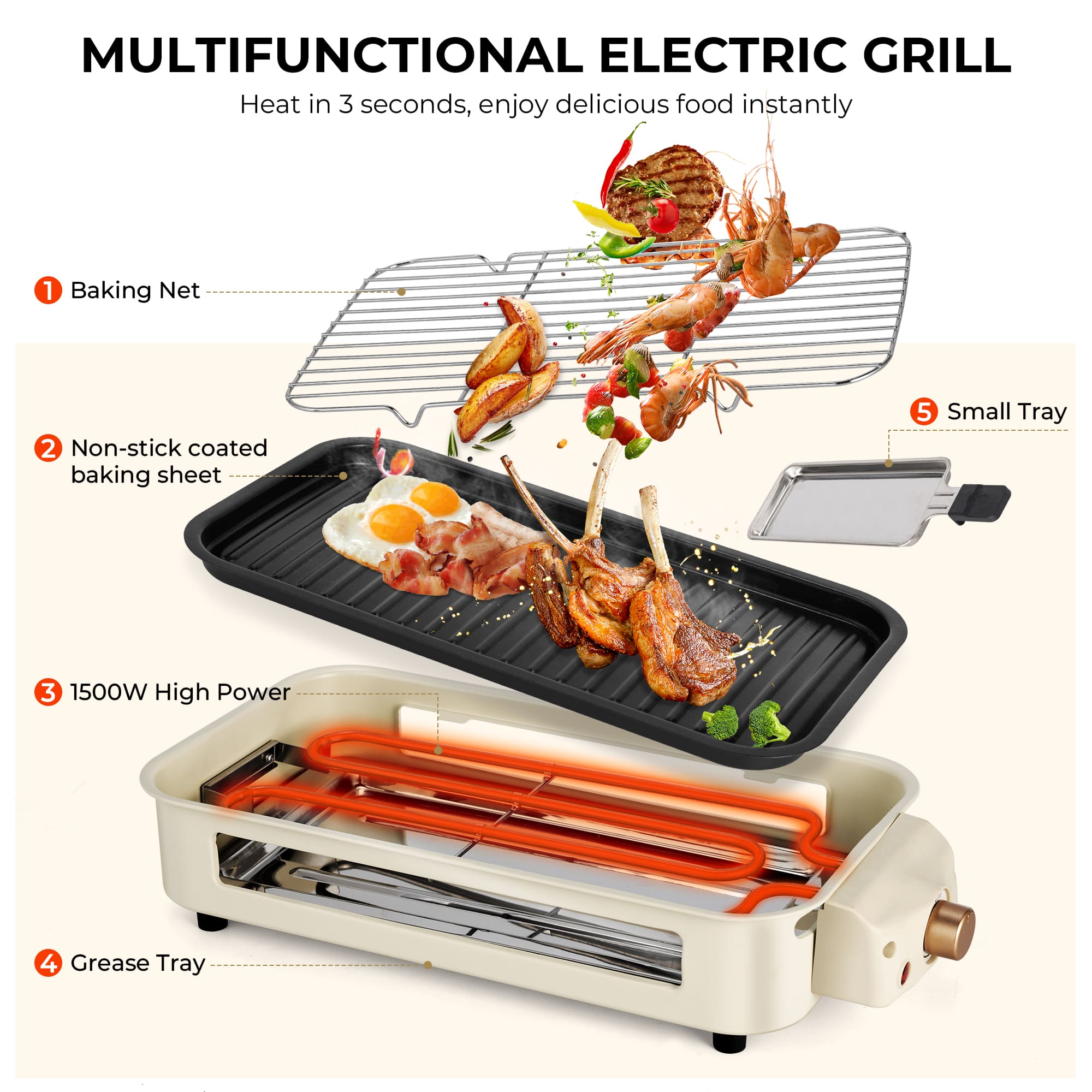 Indoor Electric Grill Smokeless Non-Stick Griddle with Raclette Pans DKS-320/ 321