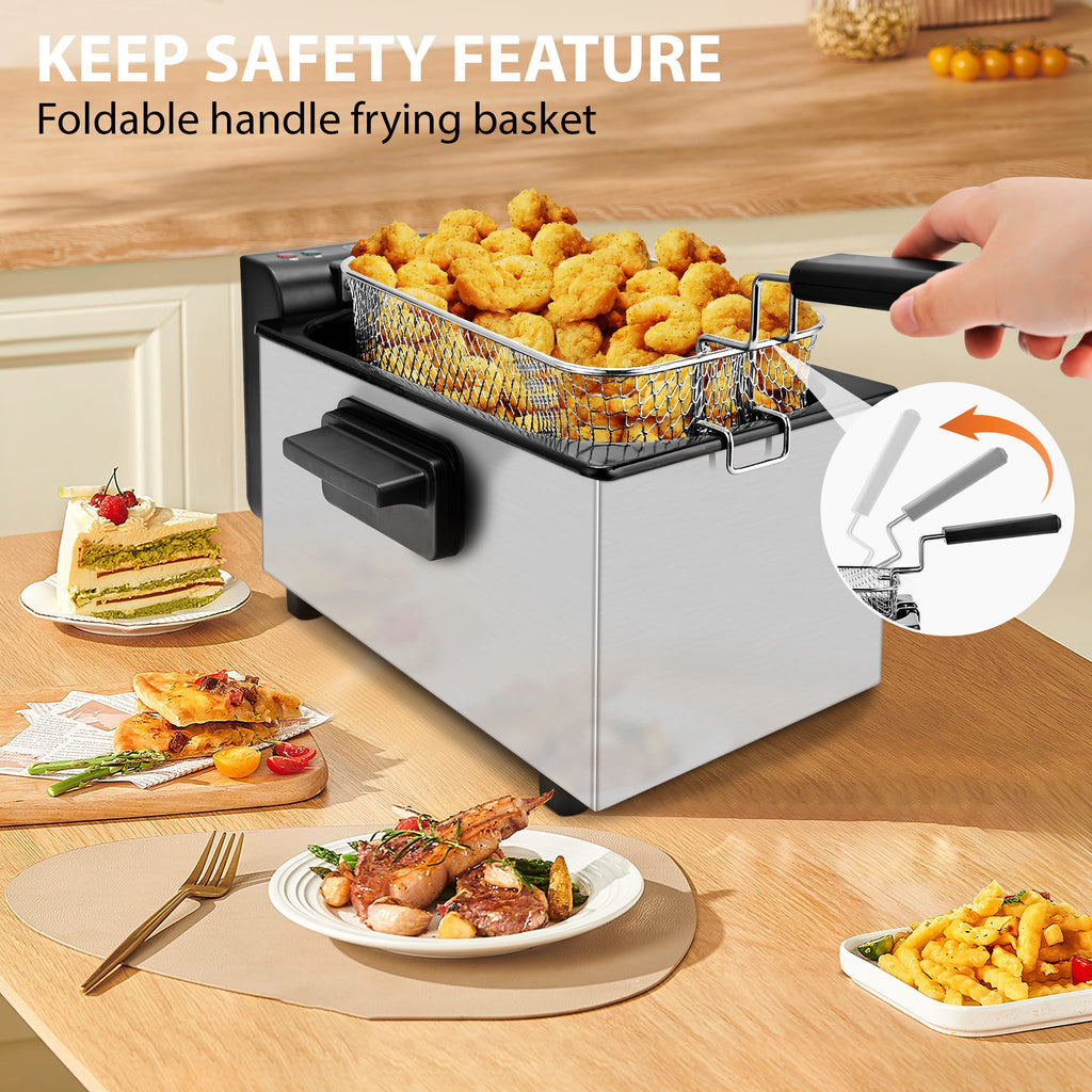Electric Deep Fryer Adjustable Temp Compact for Small Kitchen 2.5L/1.5L/3L/6L