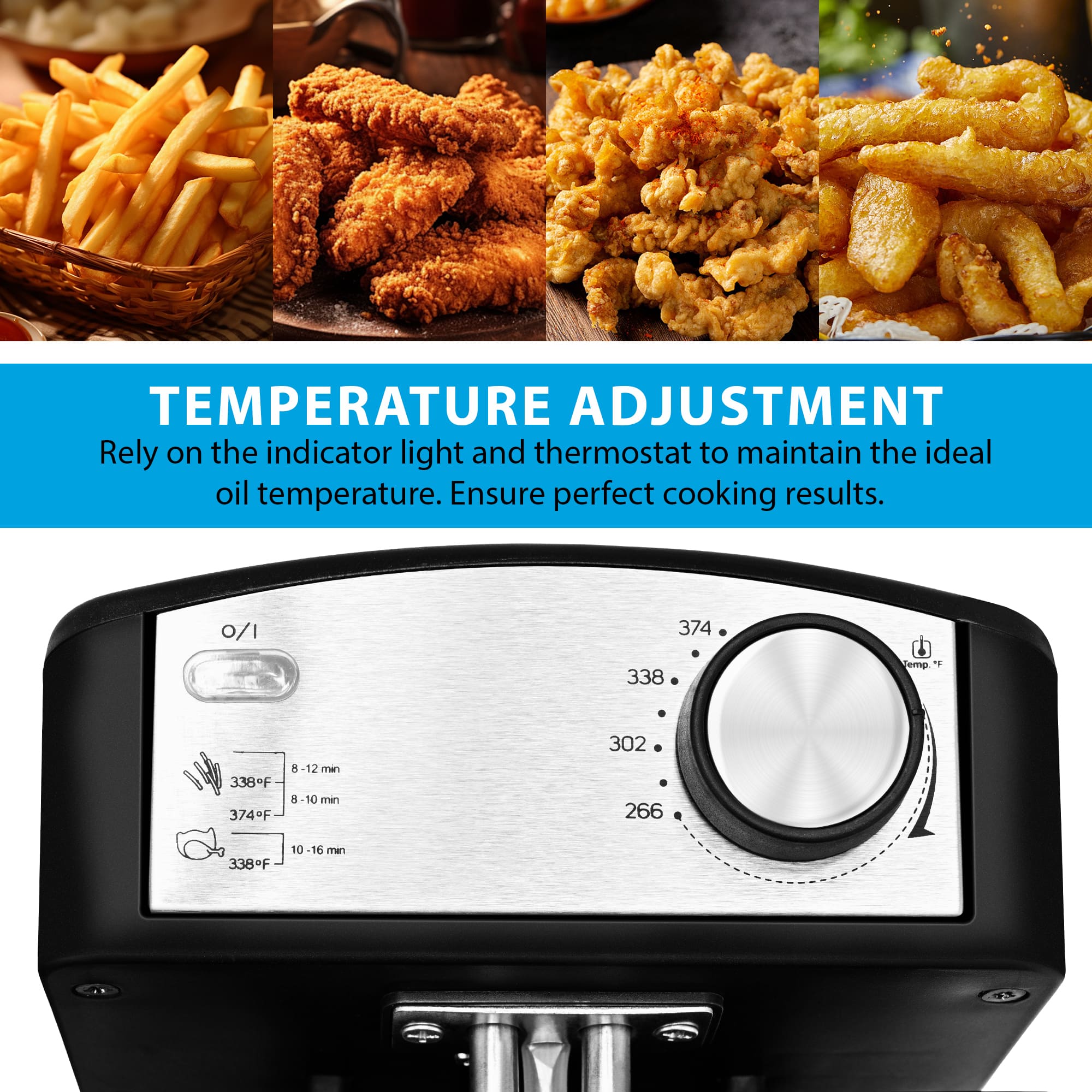 Electric Deep Fryer Adjustable Temp Compact for Small Kitchen 2.5L/1.5L/3L/6L