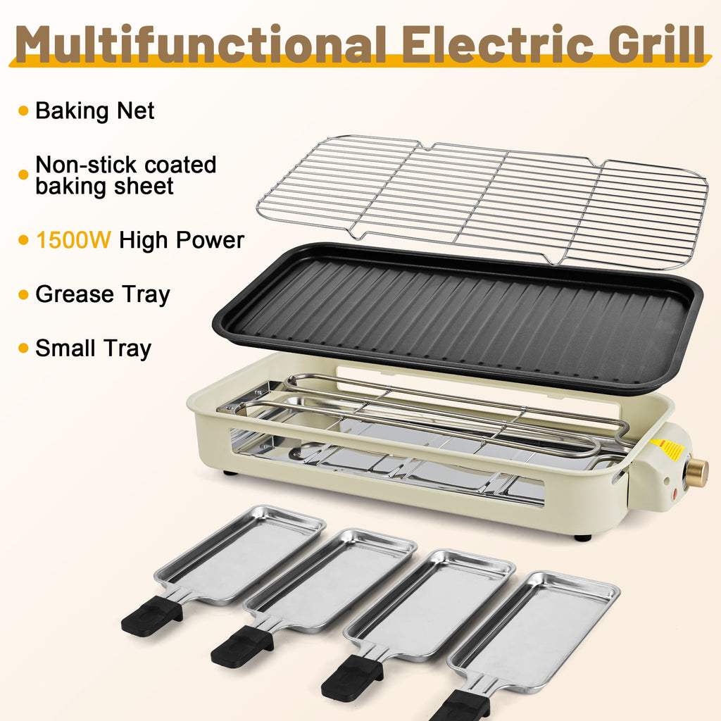 Indoor Electric Grill Smokeless Non-Stick Griddle with Raclette Pans DKS-320/ 321