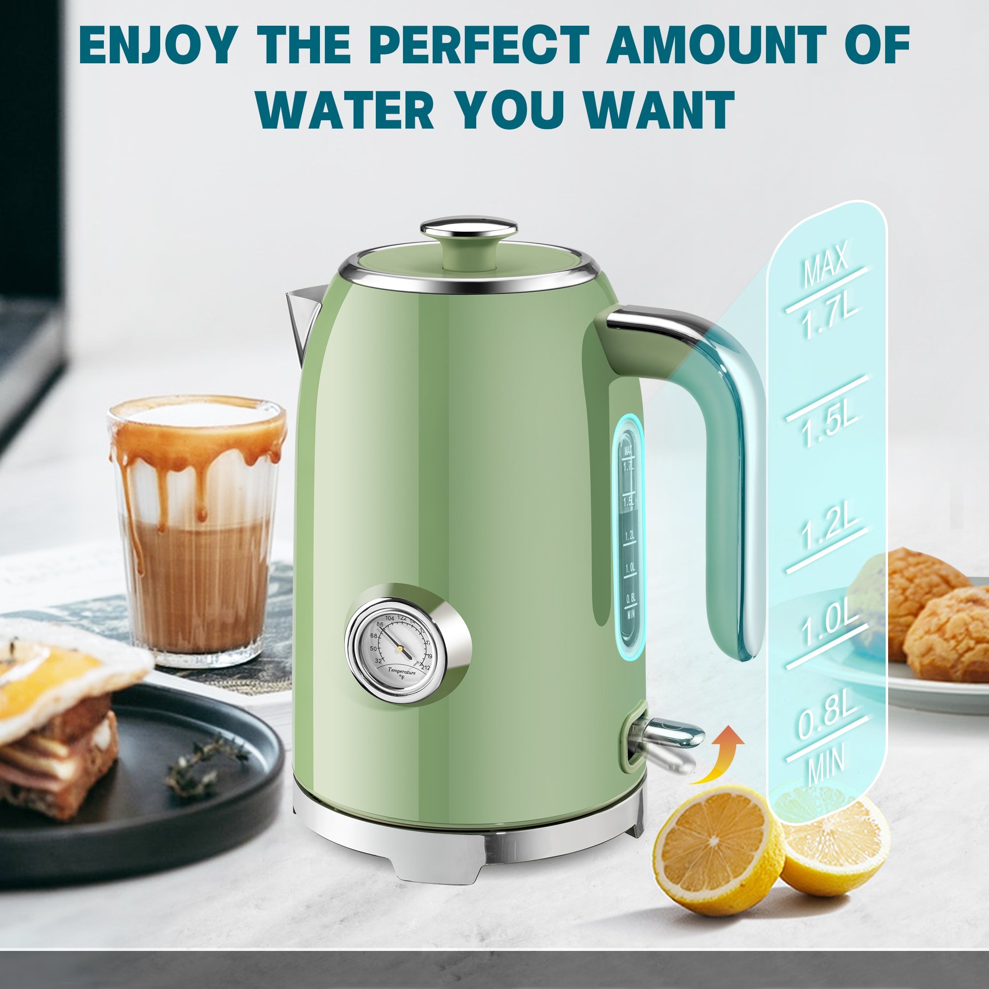 Electric Kettle Fast Boiling 1.7L Stainless Steel Auto Shut Off for Home KE1309BT