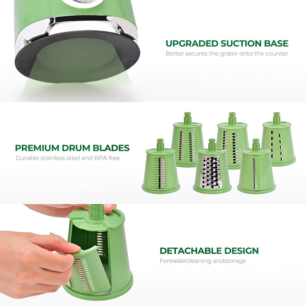Rotary Cheese Grater 6 Blades Vegetable Slicer with Suction Base A911
