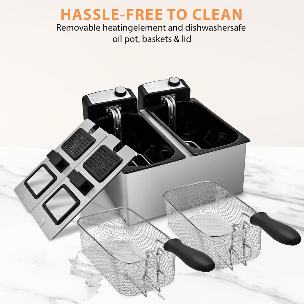Electric Deep Fryer for Family 6L Dual Basket, Independent Temp Control 130DL
