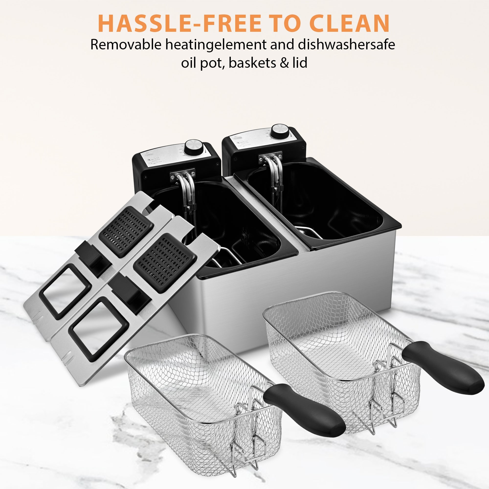 Electric Deep Fryer for Family 6L Dual Basket, Independent Temp Control 130DL