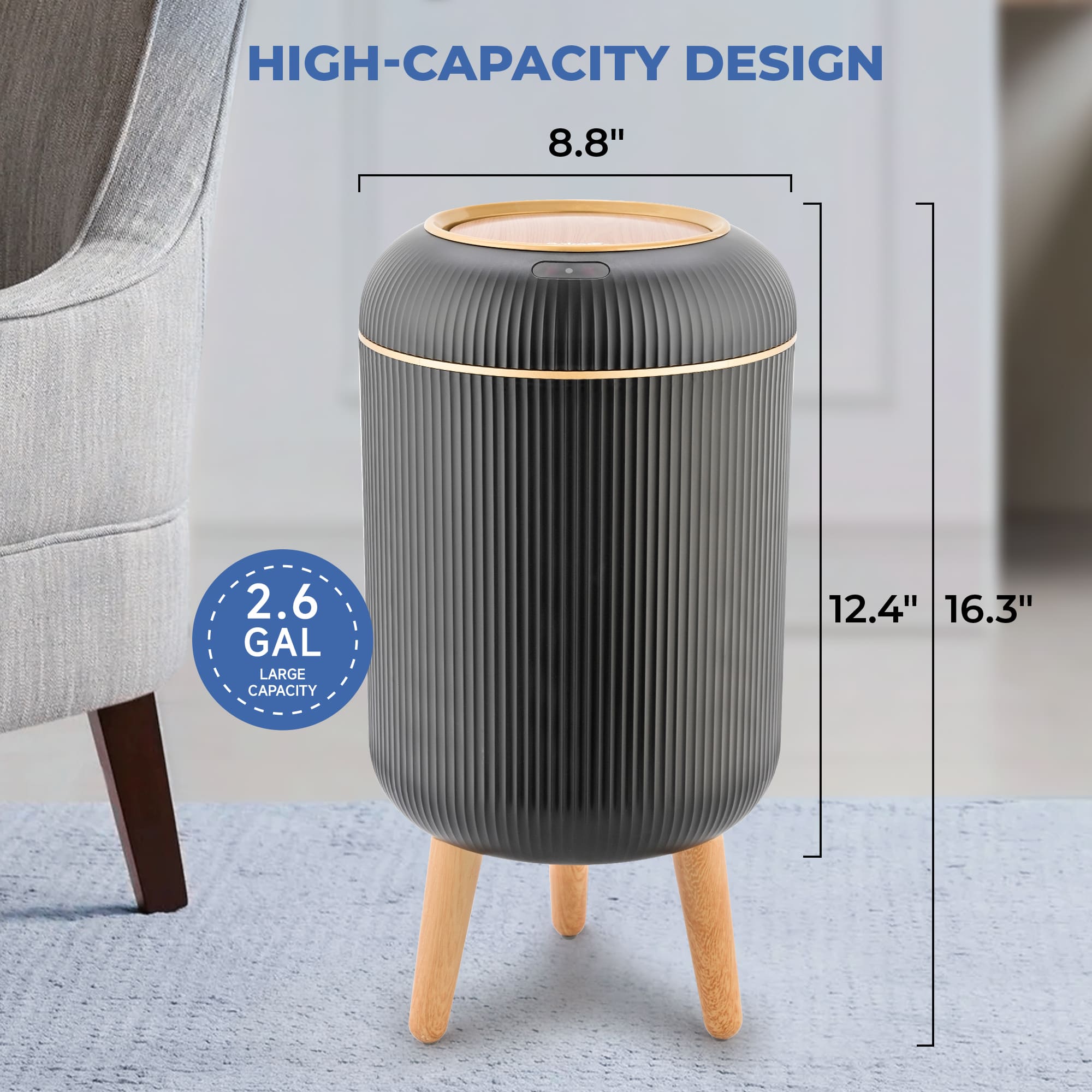 Motion Sensor Trash Can 10L for Bathroom, Touchless with Automatic Quiet Closing TG6110
