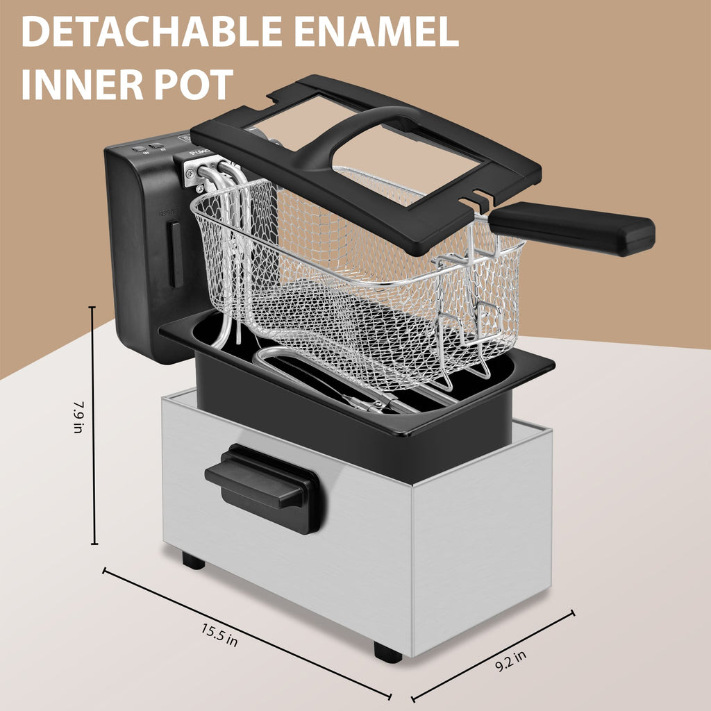 Electric Deep Fryer Adjustable Temp Compact for Small Kitchen 2.5L/1.5L/3L/6L
