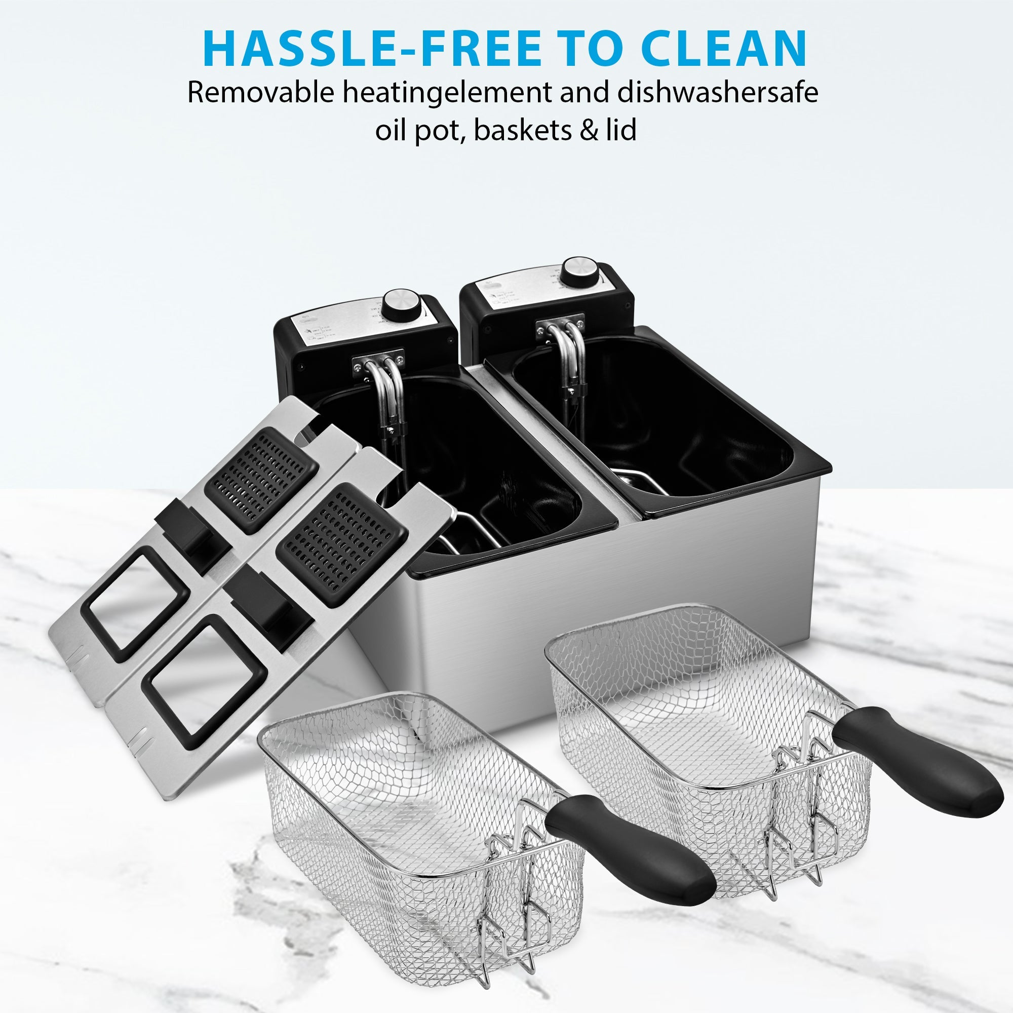 Electric Deep Fryer for Family 6L Dual Basket, Independent Temp Control 130DL