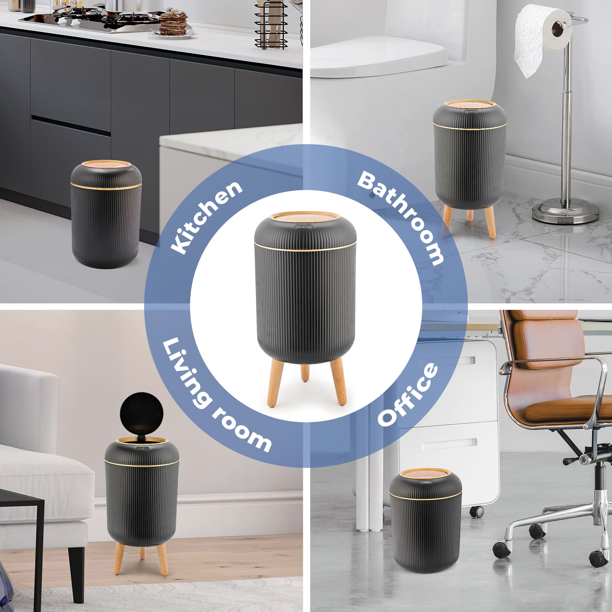 Motion Sensor Trash Can 10L for Bathroom, Touchless with Automatic Quiet Closing TG6110