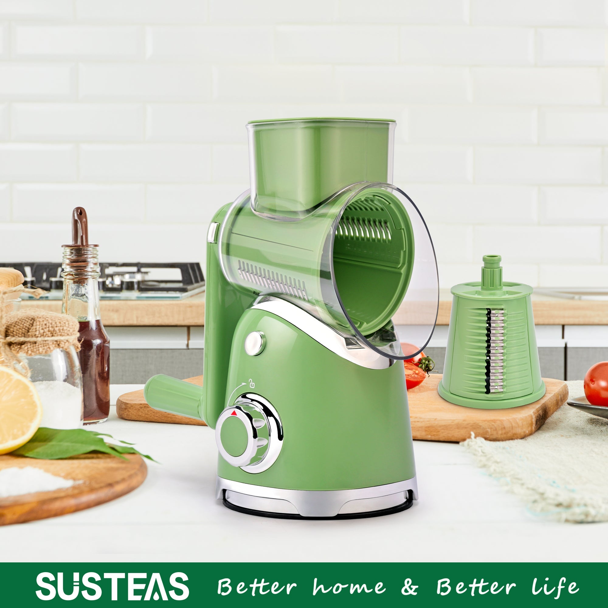 Rotary Cheese Grater 6 Blades Vegetable Slicer with Suction Base A911