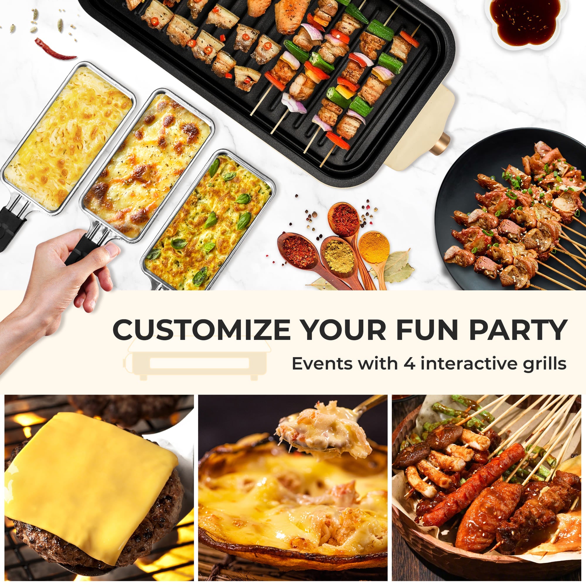 Indoor Electric Grill Smokeless Non-Stick Griddle with Raclette Pans DKS-320/ 321