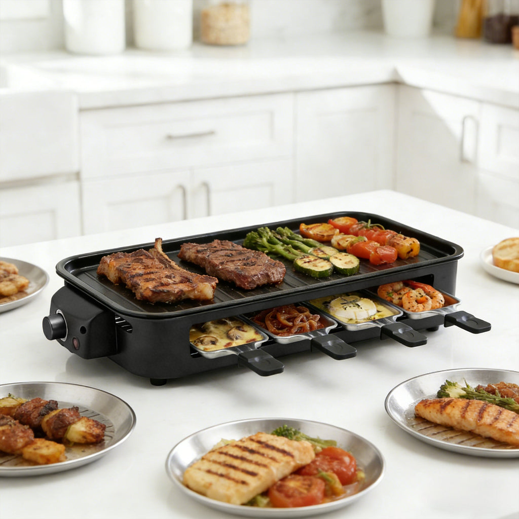 Indoor Electric Grill Smokeless Non-Stick Griddle with Raclette Pans DKS-320/ 321