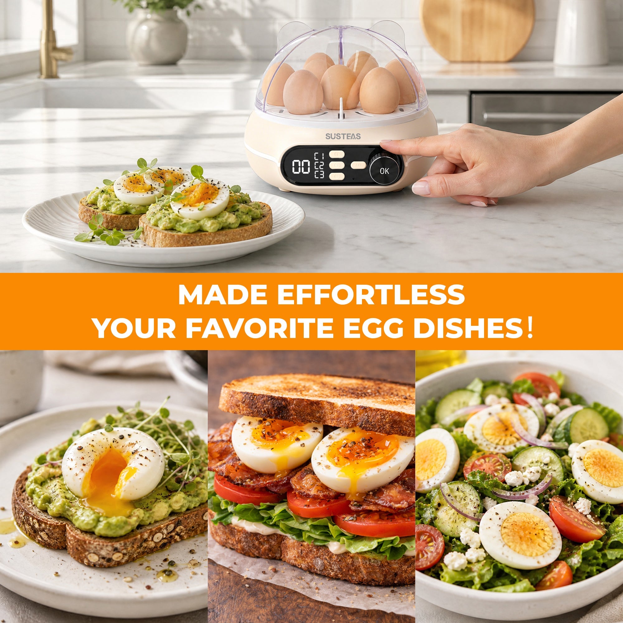 Rapid Egg Cooker 9 Eggs Capacity, Soft, Medium, Hard Boiled Egg Cooker ZD7000