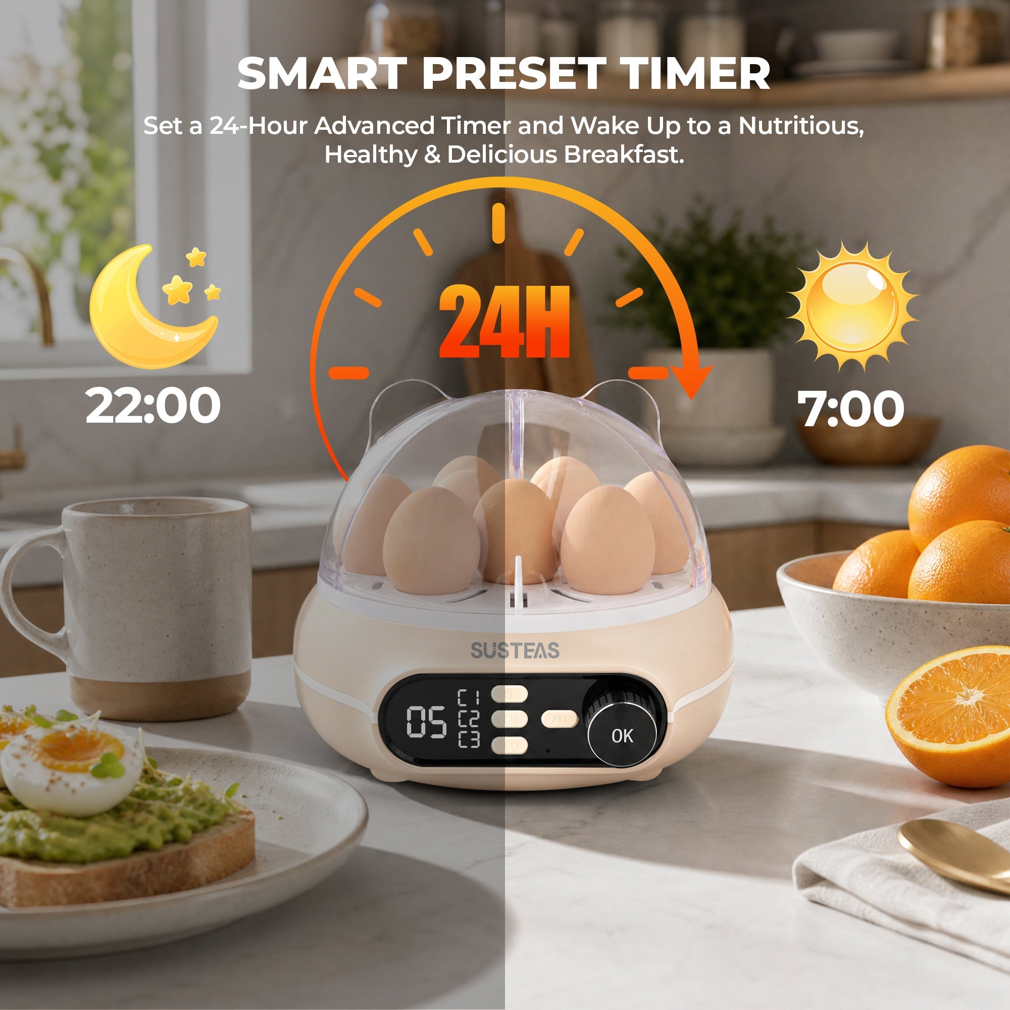 Rapid Egg Cooker 9 Eggs Capacity, Soft, Medium, Hard Boiled Egg Cooker ZD7000