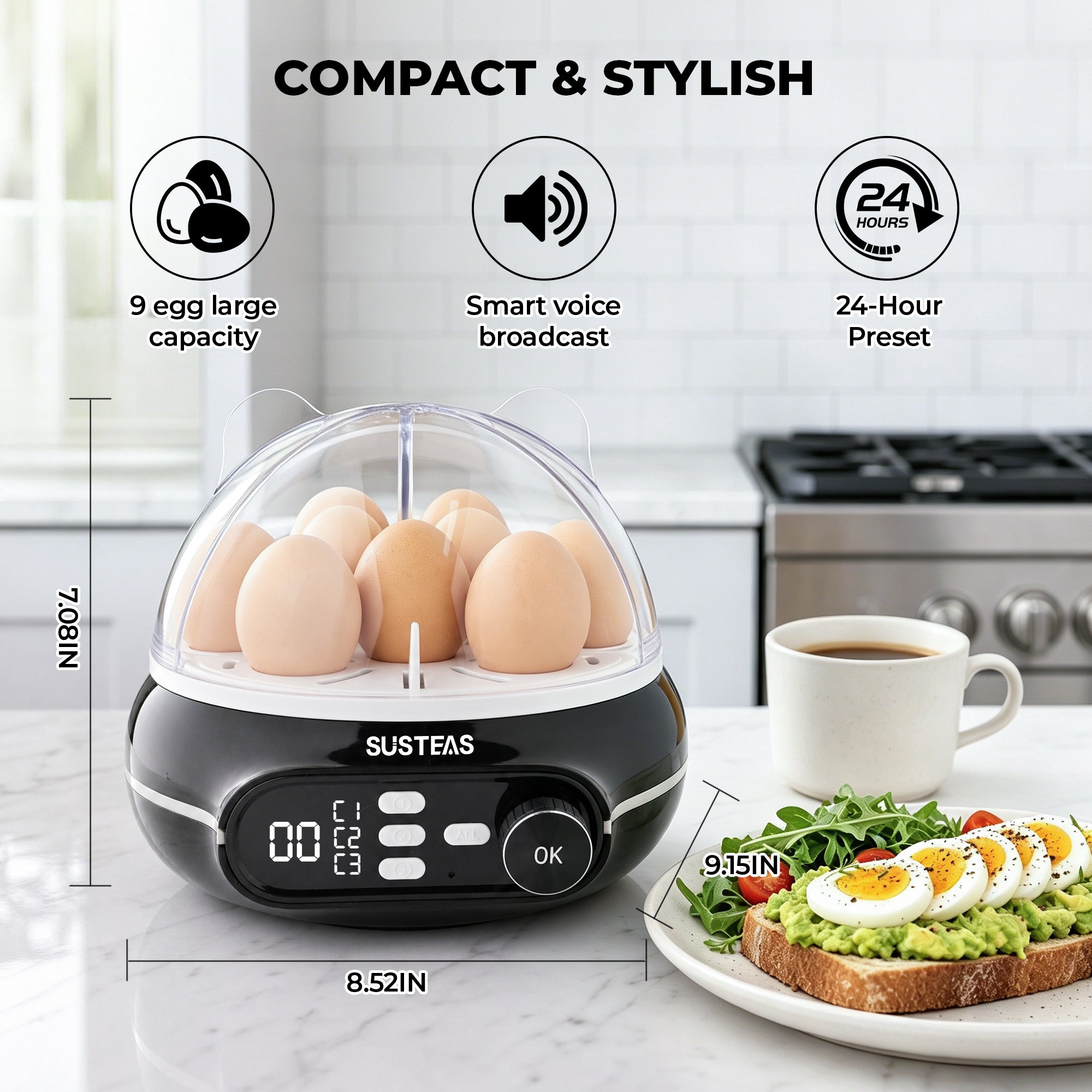 Rapid Egg Cooker 9 Eggs Capacity, Soft, Medium, Hard Boiled Egg Cooker ZD7000